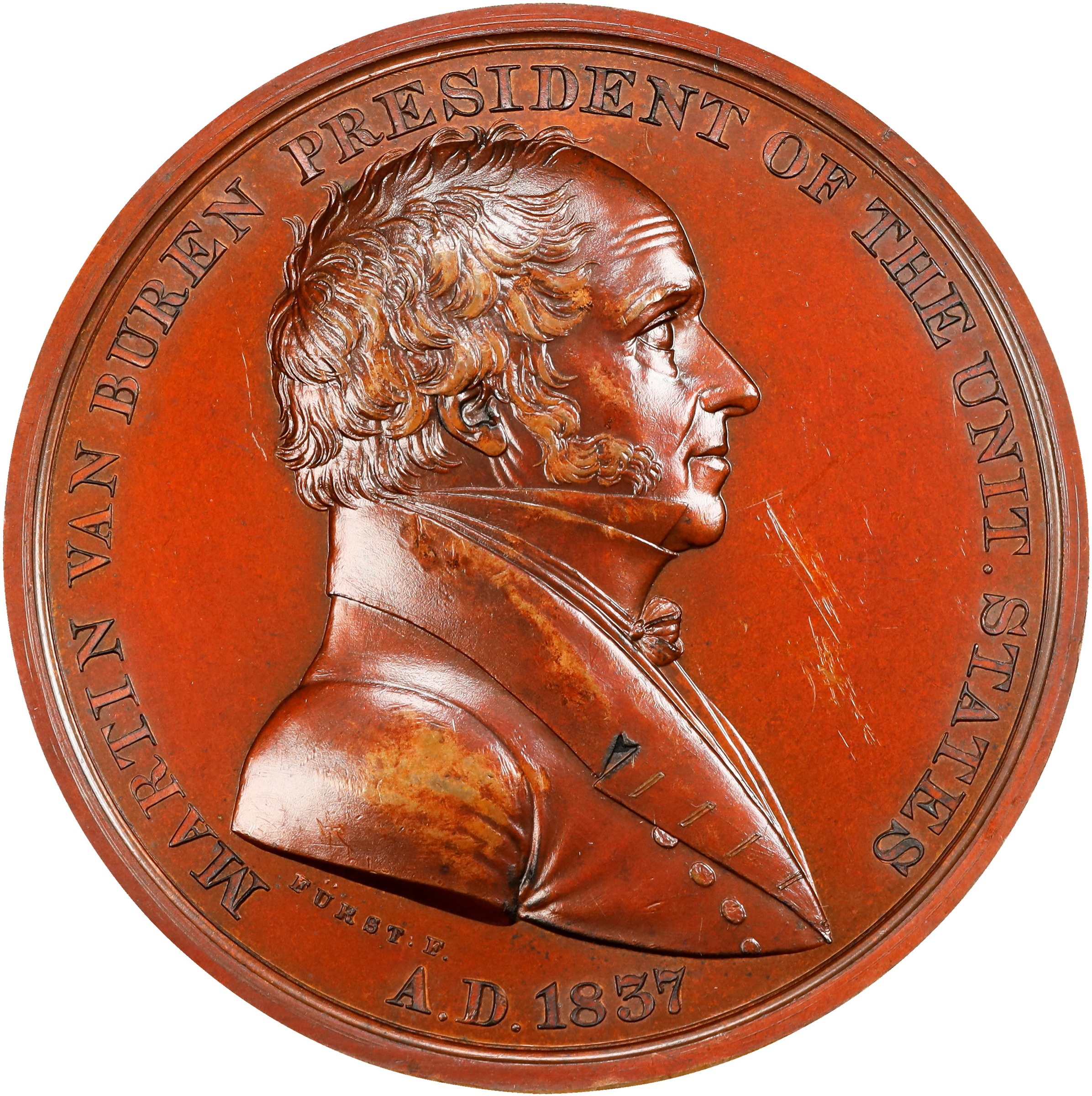 1837 Martin Van Buren Presidential Medal. Julian PR-6. Copper, Bronzed.