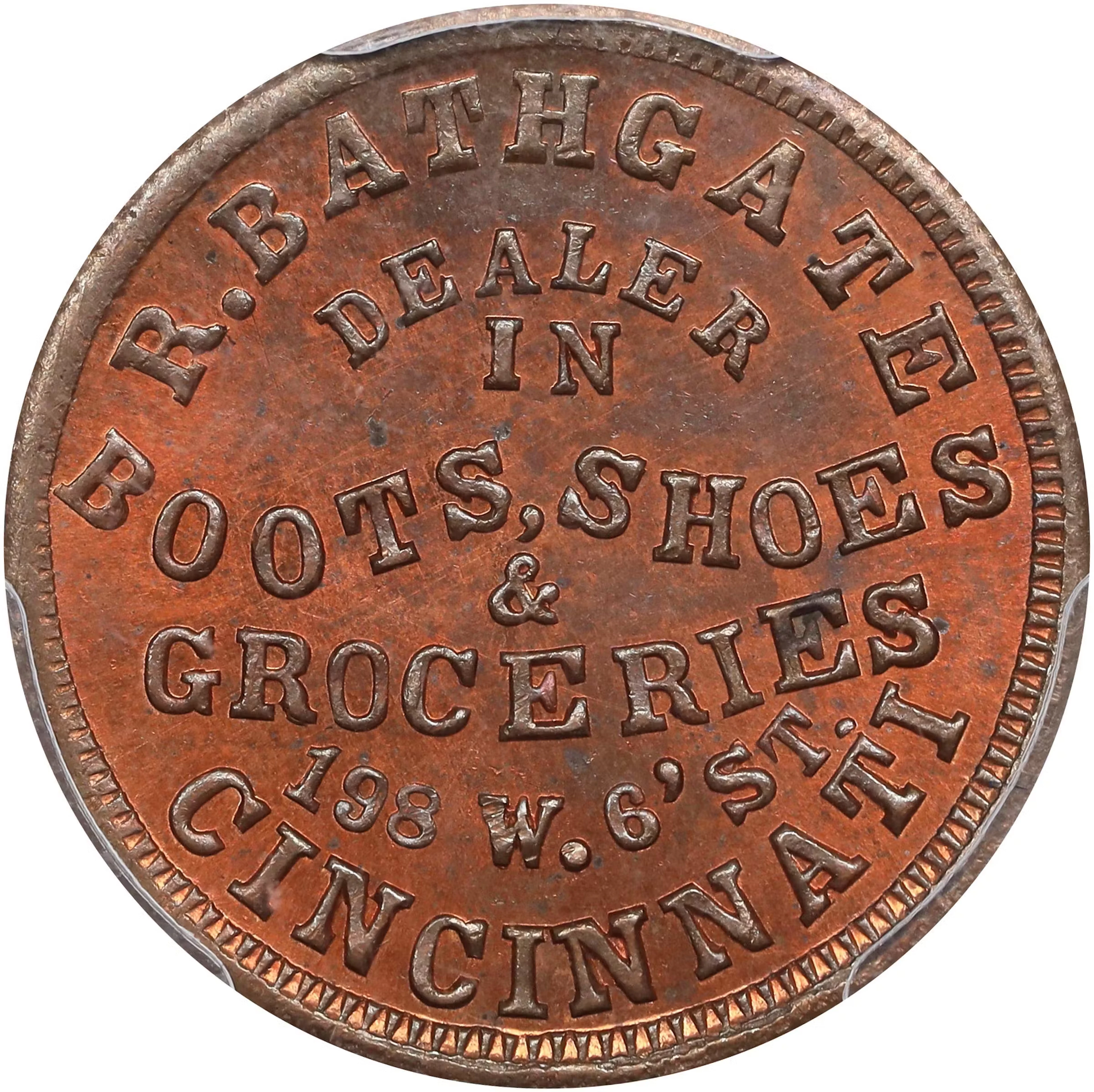 OHIO. Cincinnati. 1863 Richard Bathgate. Fuld-165J-3a. Rarity-7. Copper.