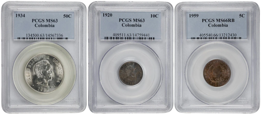COLOMBIA. Trio of Mixed Issues (3 Pieces), 1920-59. All PCGS Certified.