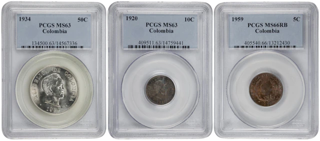 COLOMBIA. Trio of Mixed Issues (3 Pieces), 1920-59. All PCGS Certified.