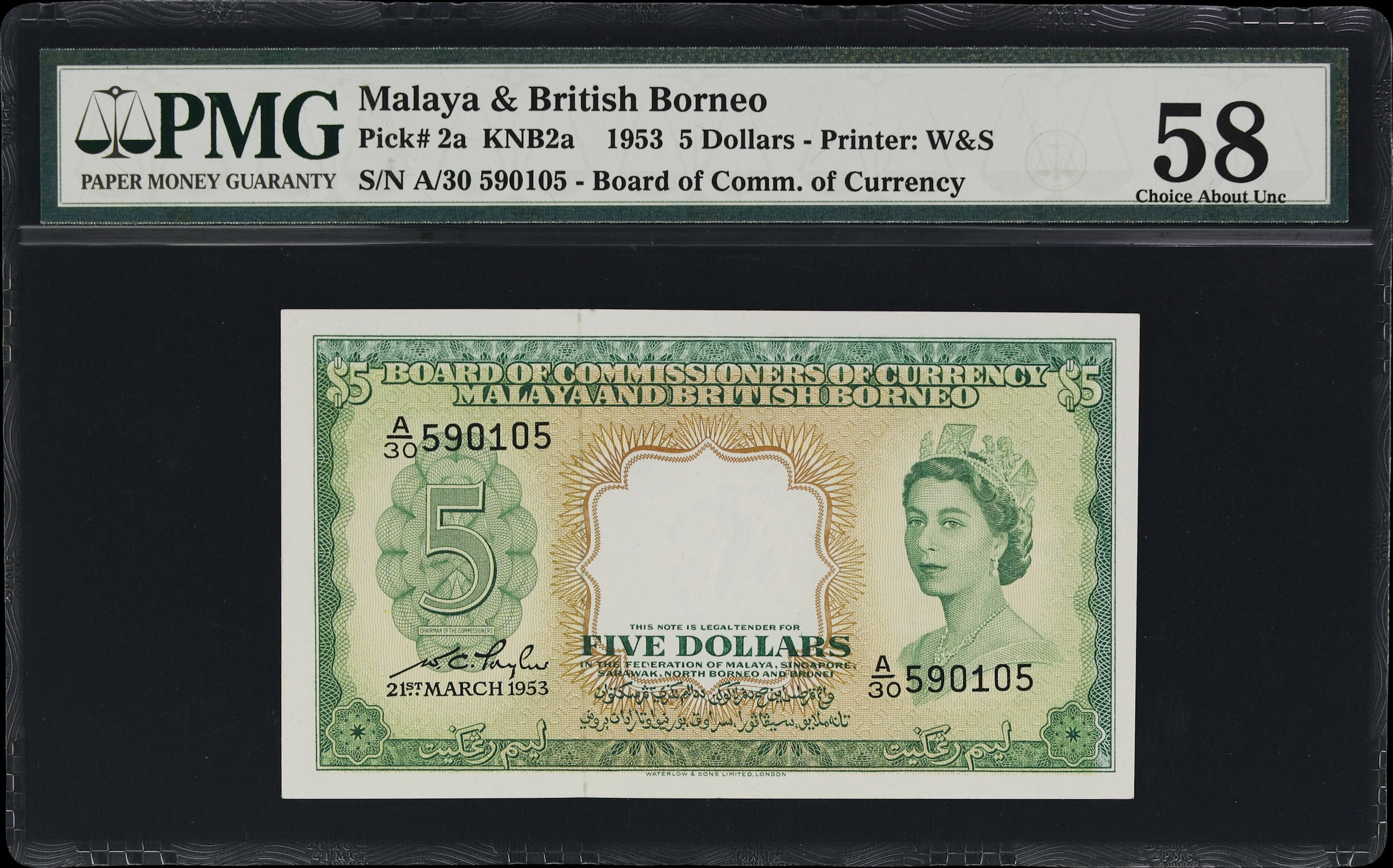 MALAYA AND BRITISH BORNEO. Board of Commissioners of Currency. 5 Dollars