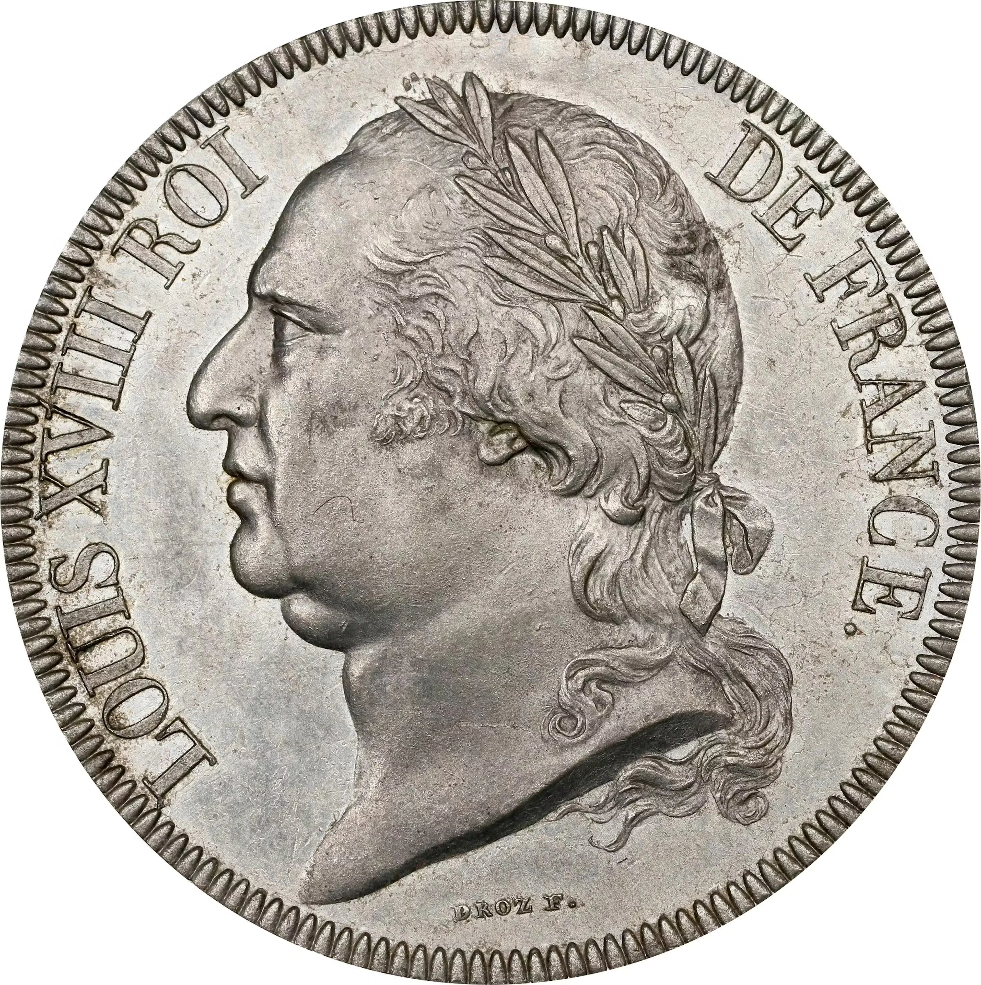 FRANCE. Kingdom (First Restoration). Tin 5 Francs Essai (Pattern)
