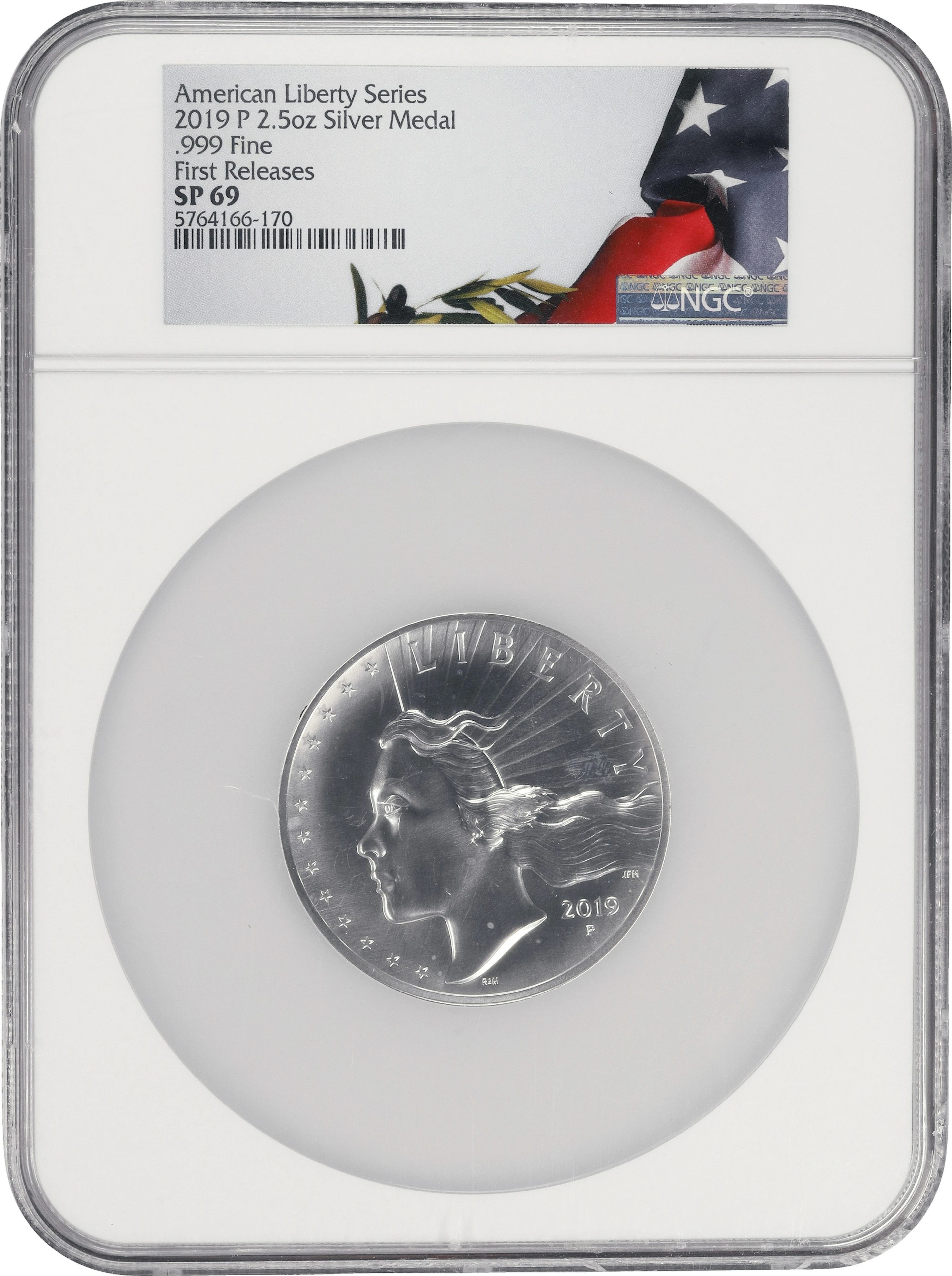 (2.5 oz, 77.76 g ASW). 2019-P American Liberty Series Silver Medal.