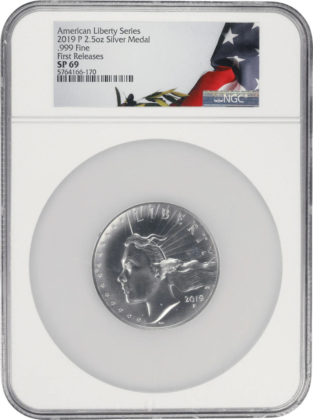 (2.5 oz, 77.76 g ASW). 2019-P American Liberty Series Silver Medal.