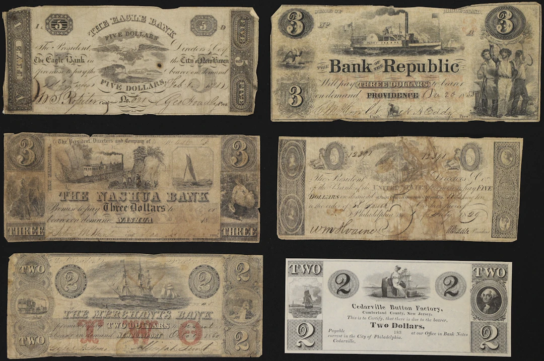 Lot of (6) Mixed States, Mixed Issuers. 1821 - 60 Mixed Denominations.