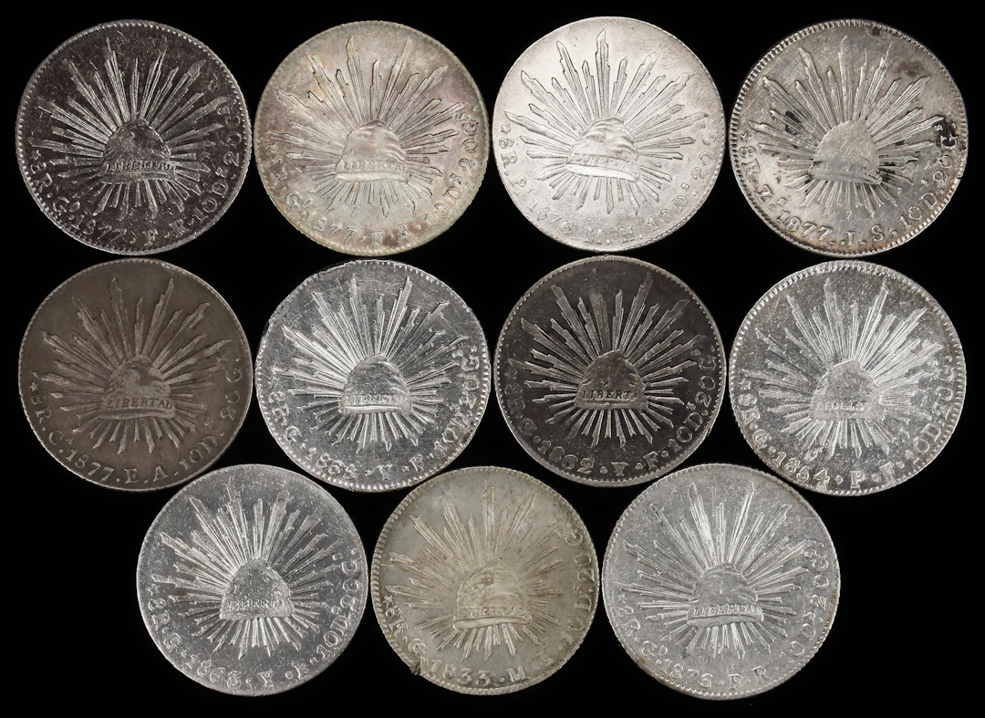 MEXICO. Group of 8 Reales (11 Pieces), 1833-77. Average Grade: EXTREMELY