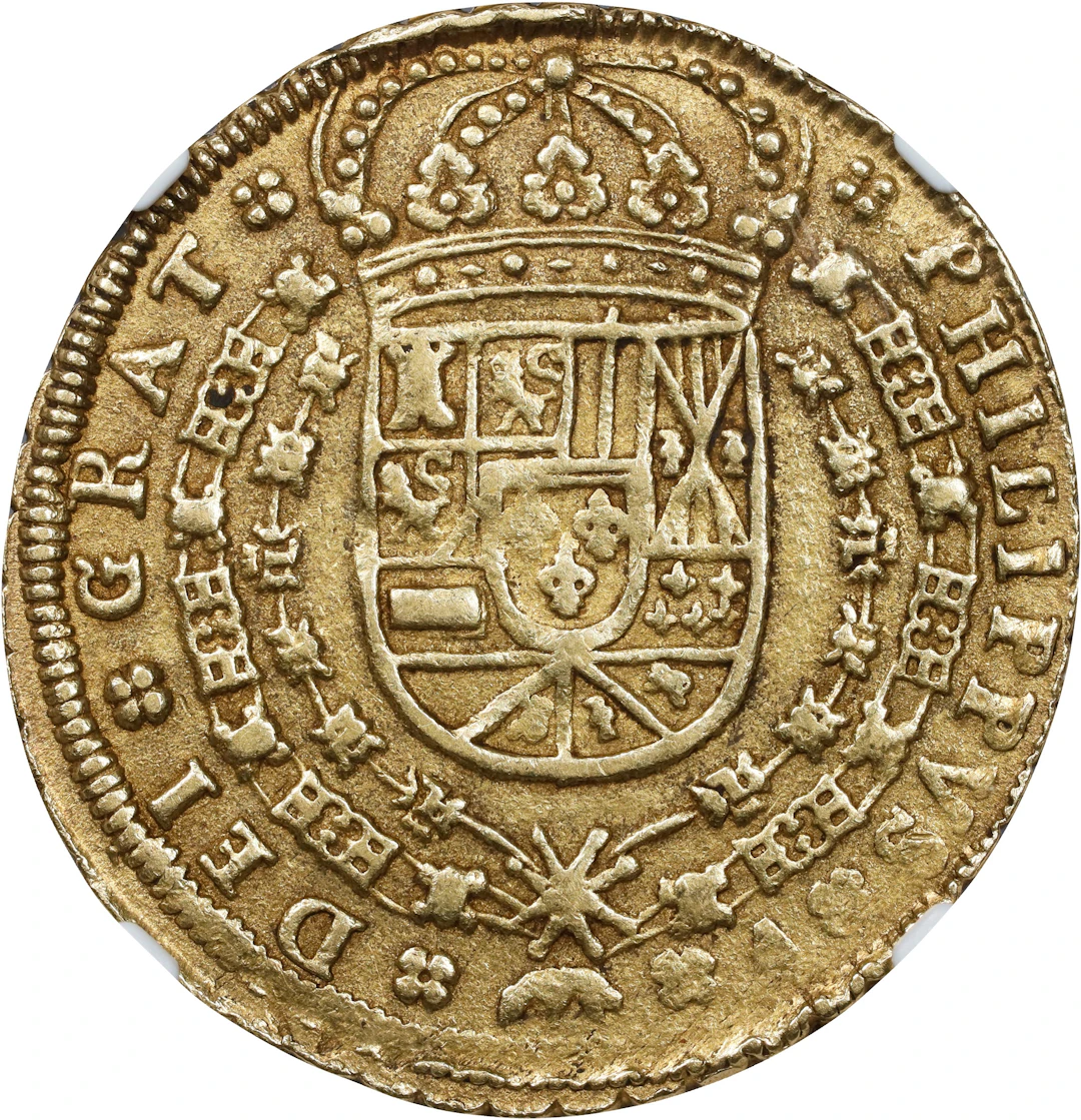 SPAIN. 8 Escudos, 1704-S P. Seville Mint. Philip V. NGC AU-55.