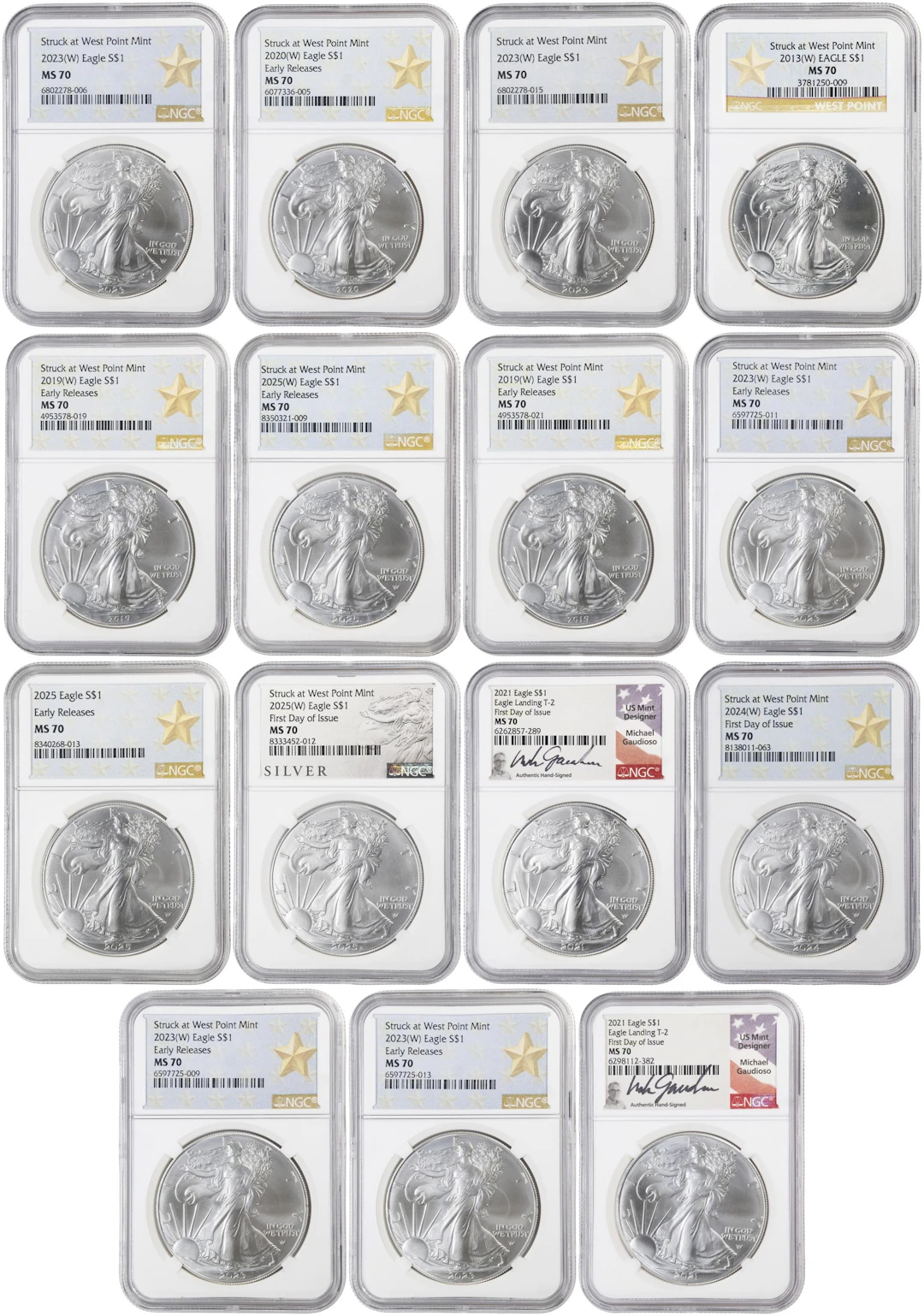(15 oz, 466.56 g ASW). Lot of (15) Mixed Date American Silver Eagles.