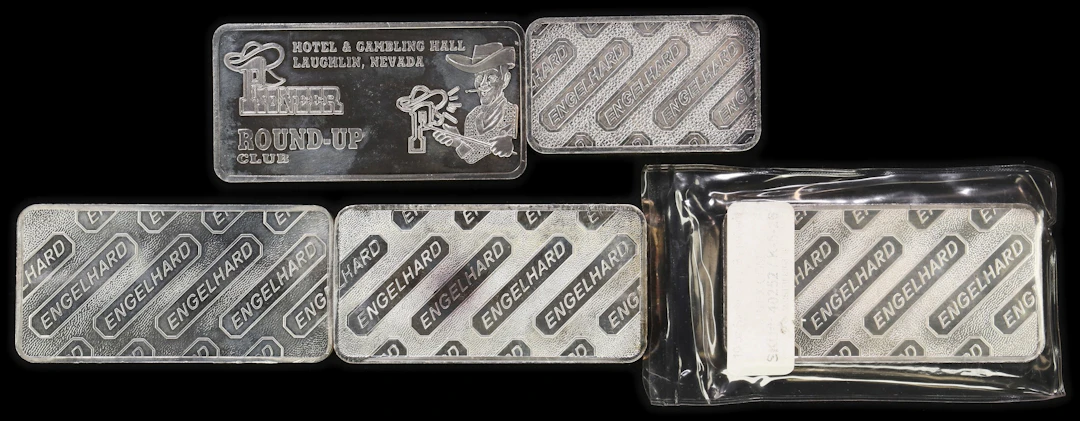 (50 oz, 1555.2 g ASW). Lot of (5) Assorted Design 10 oz Silver Bars.