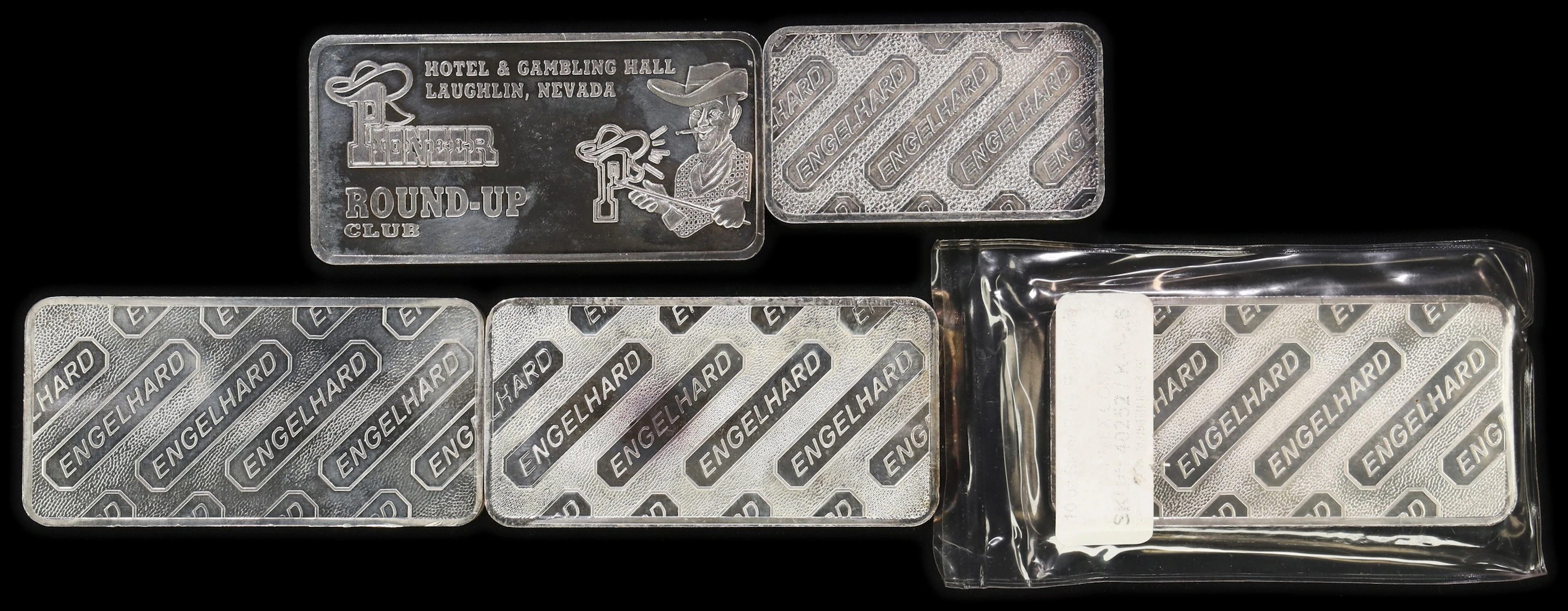 (50 oz, 1555.2 g ASW). Lot of (5) Assorted Design 10 oz Silver Bars.