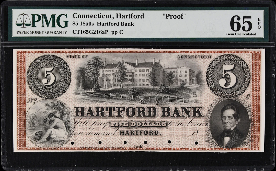 Hartford, Connecticut. Hartford Bank. 18xx $5. PCGS Currency Gem Uncirculated