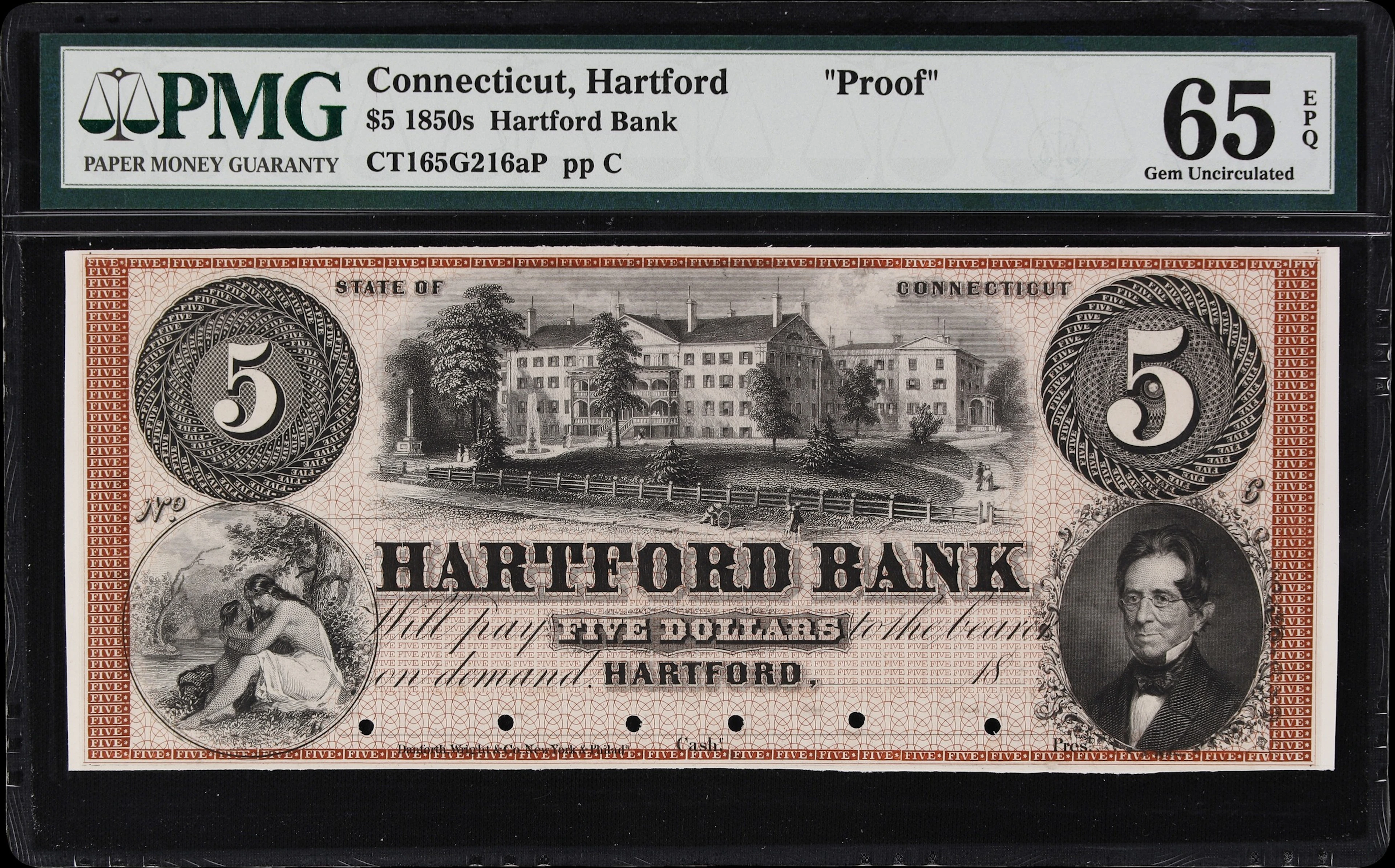 Hartford, Connecticut. Hartford Bank. 18xx $5. PCGS Currency Gem Uncirculated