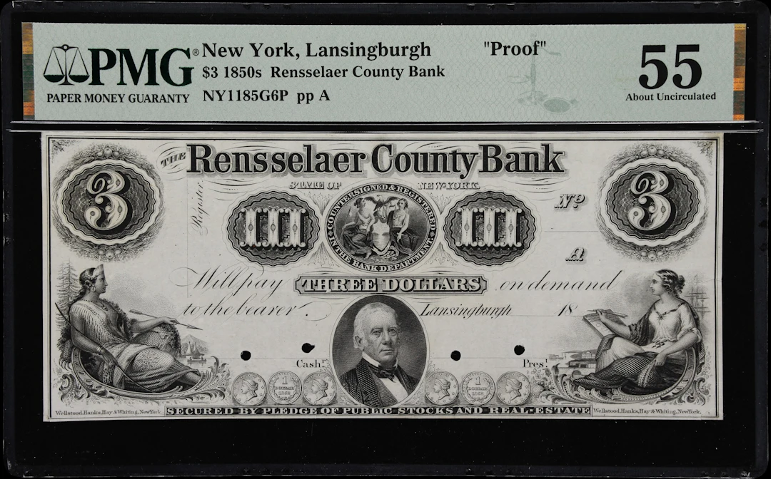 Lansingburgh, New York. Rensselaer County Bank. 18xx $3. PMG About