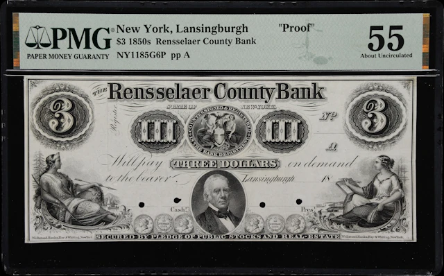 Lansingburgh, New York. Rensselaer County Bank. 18xx $3. PMG About