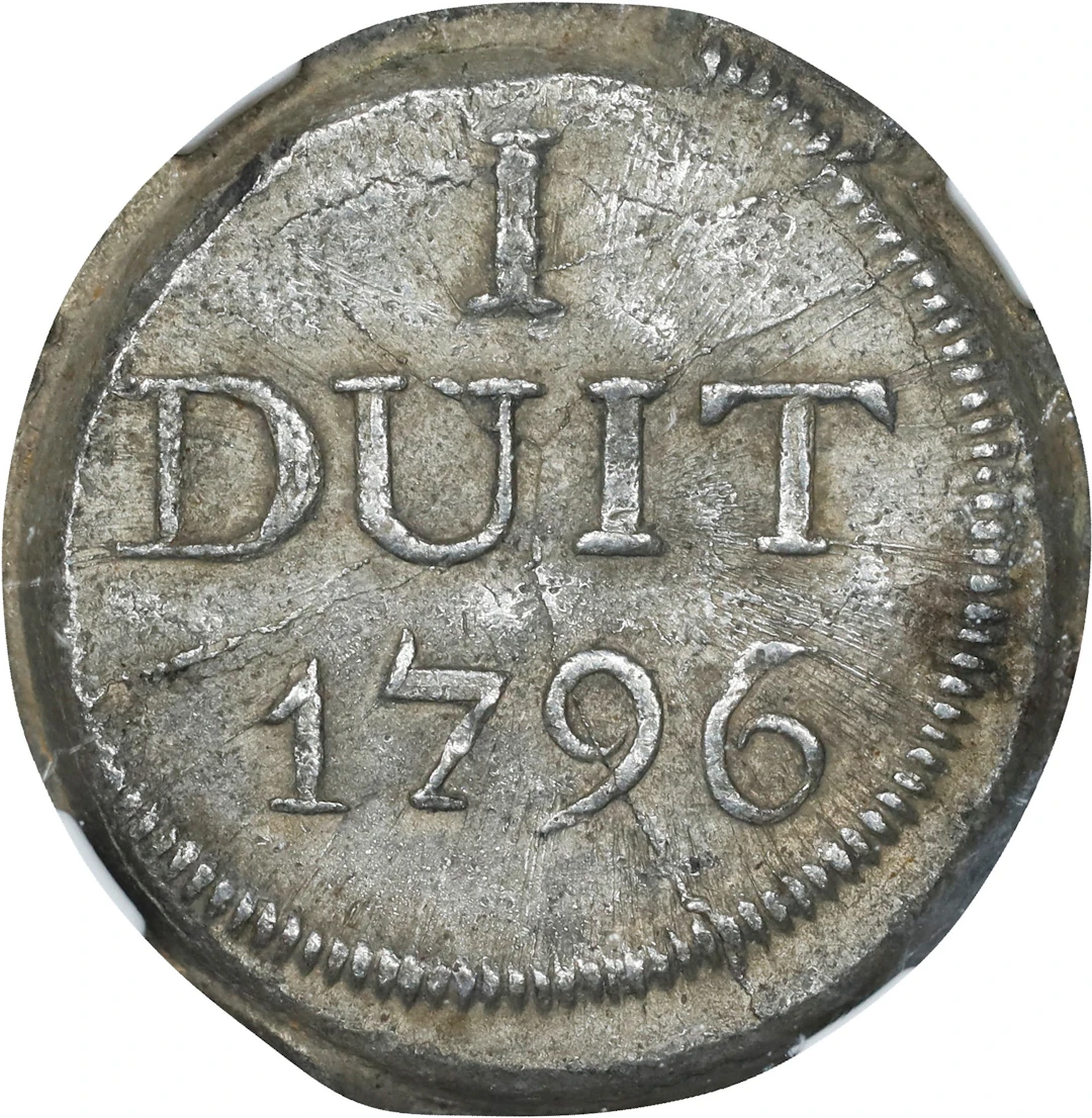NETHERLANDS EAST INDIES. Dutch Java. Tin Duit, 1796. Batavia Mint. NGC MS-62.