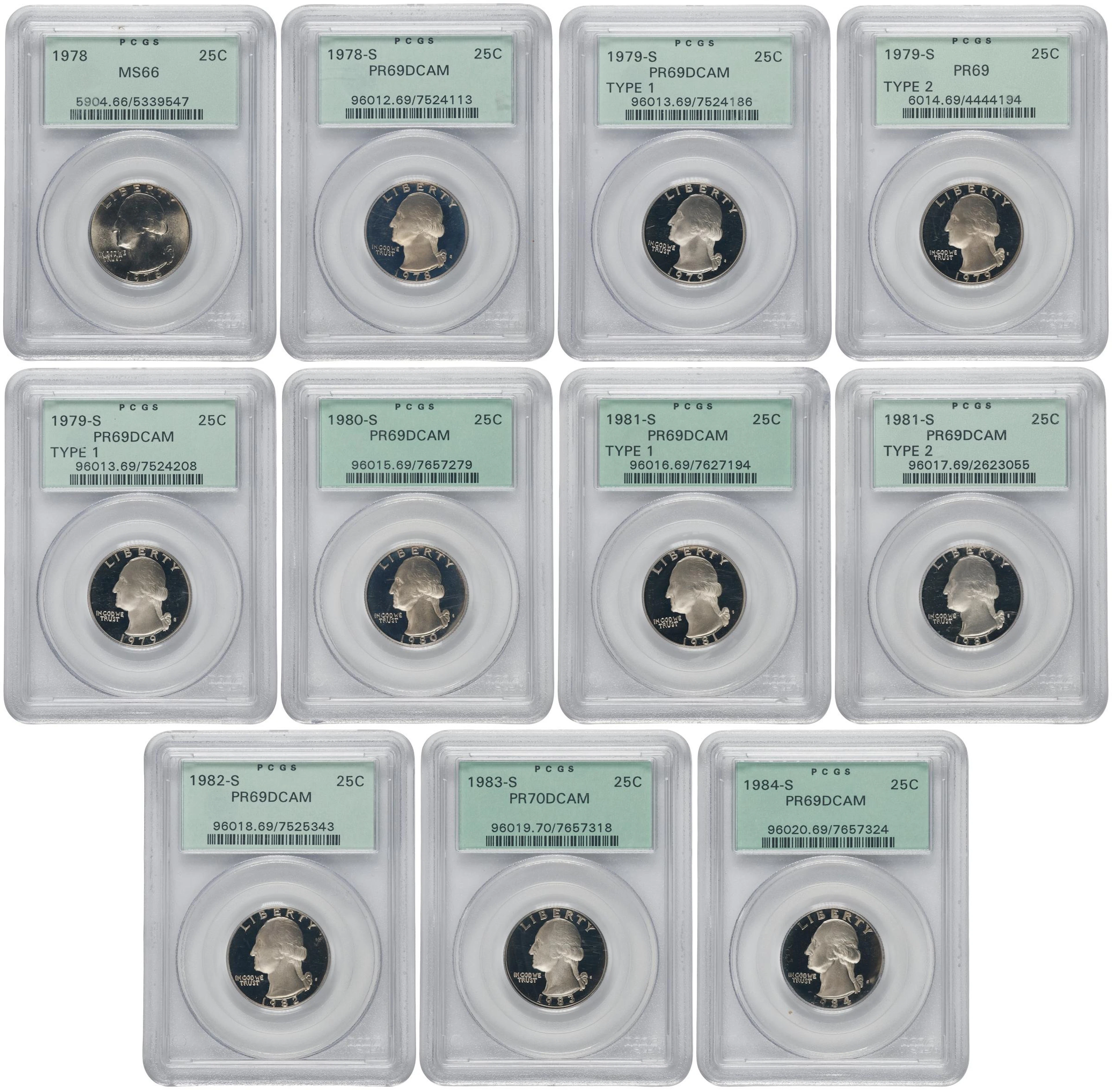 Lot of (11) Washington Quarters. (PCGS). OGH Generation 3.1.