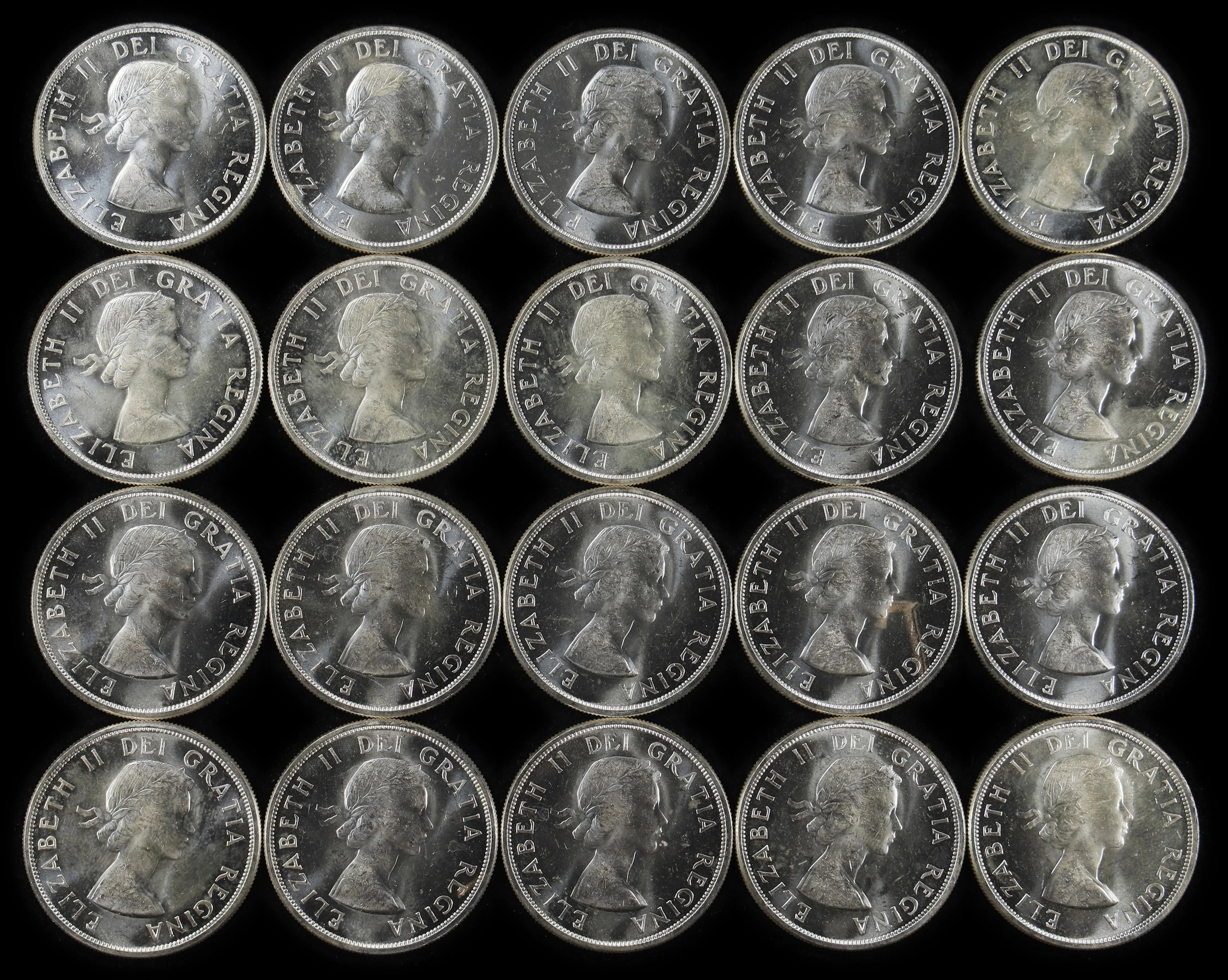 (12 oz, 373.248 g ASW). Canada. Lot of (20) 1963 Silver $1.