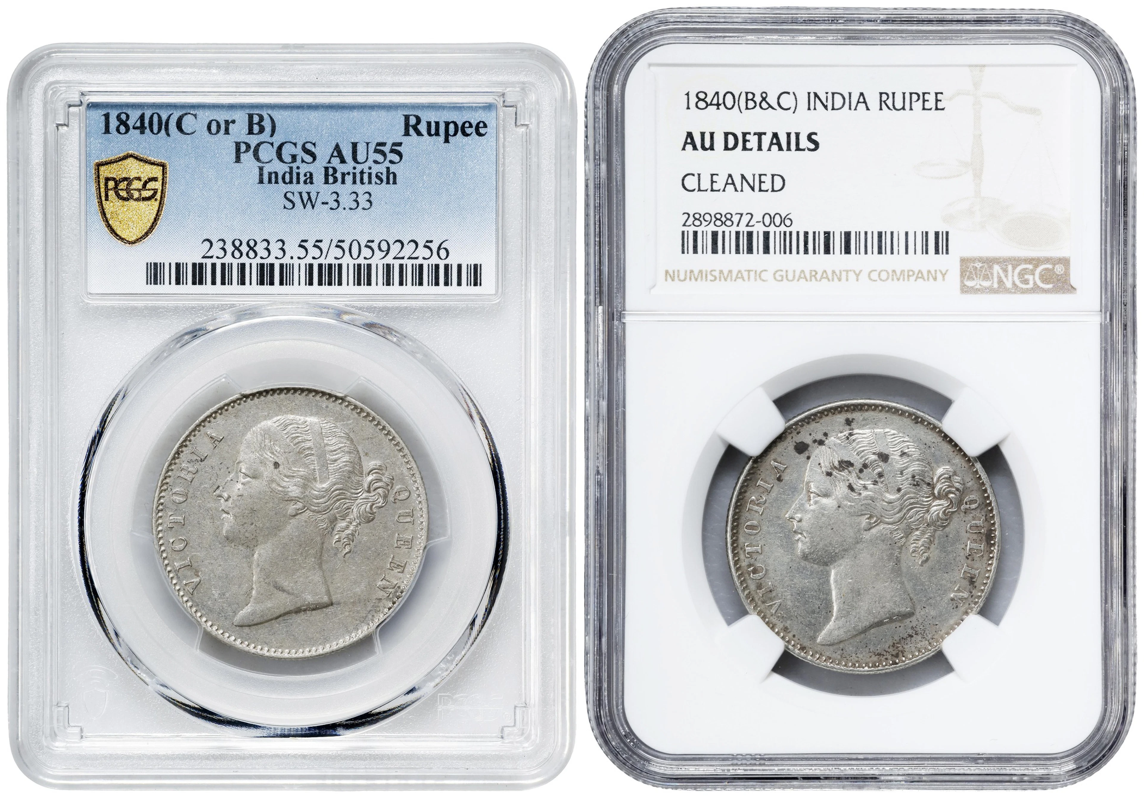 INDIA. British East India Company. Duo of Rupees (2 Pieces), 1840-(B&C).