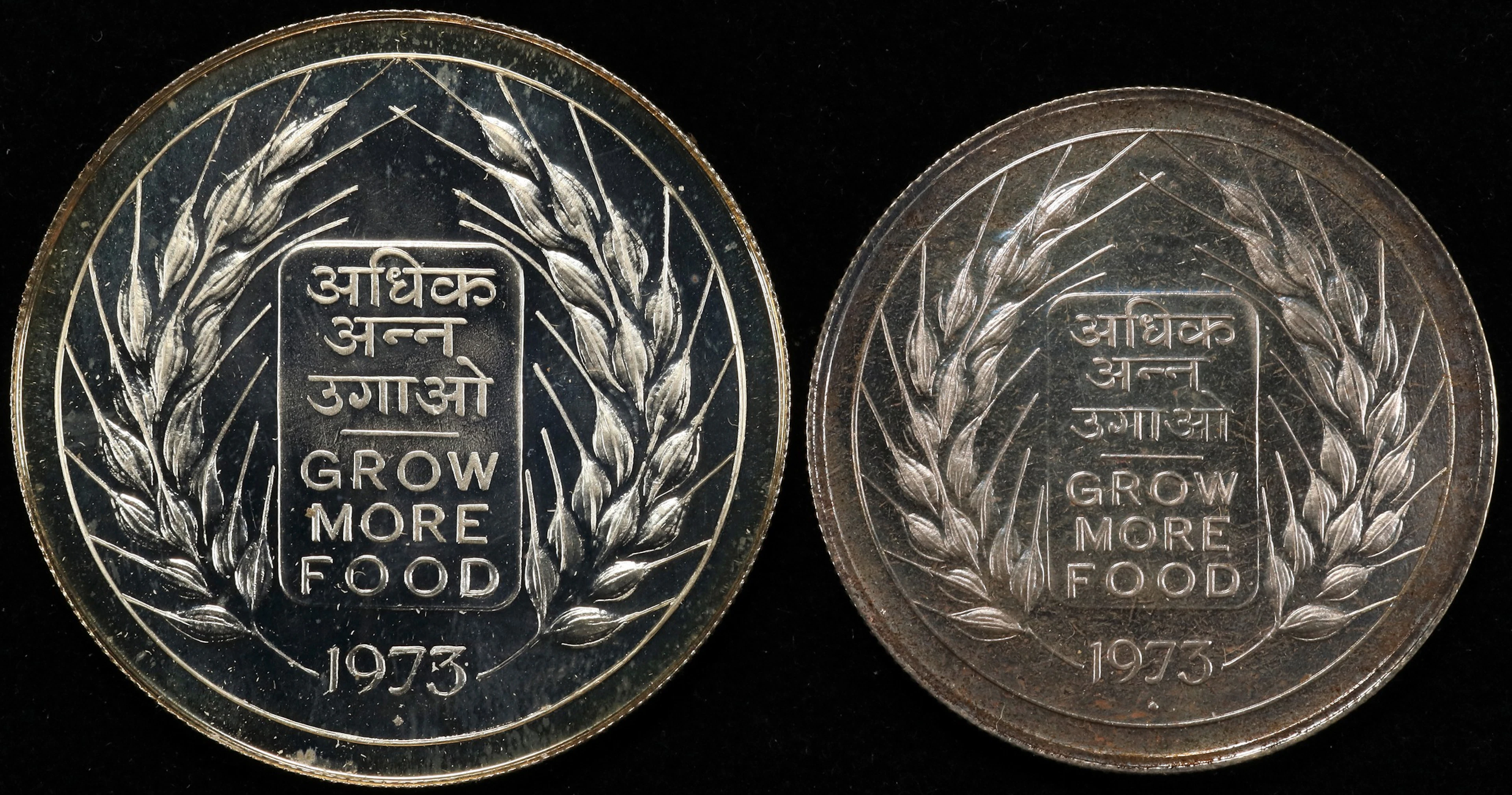 INDIA. Proof Set (2 Pieces), 1973. Bombay Mint. CHOICE PROOF.