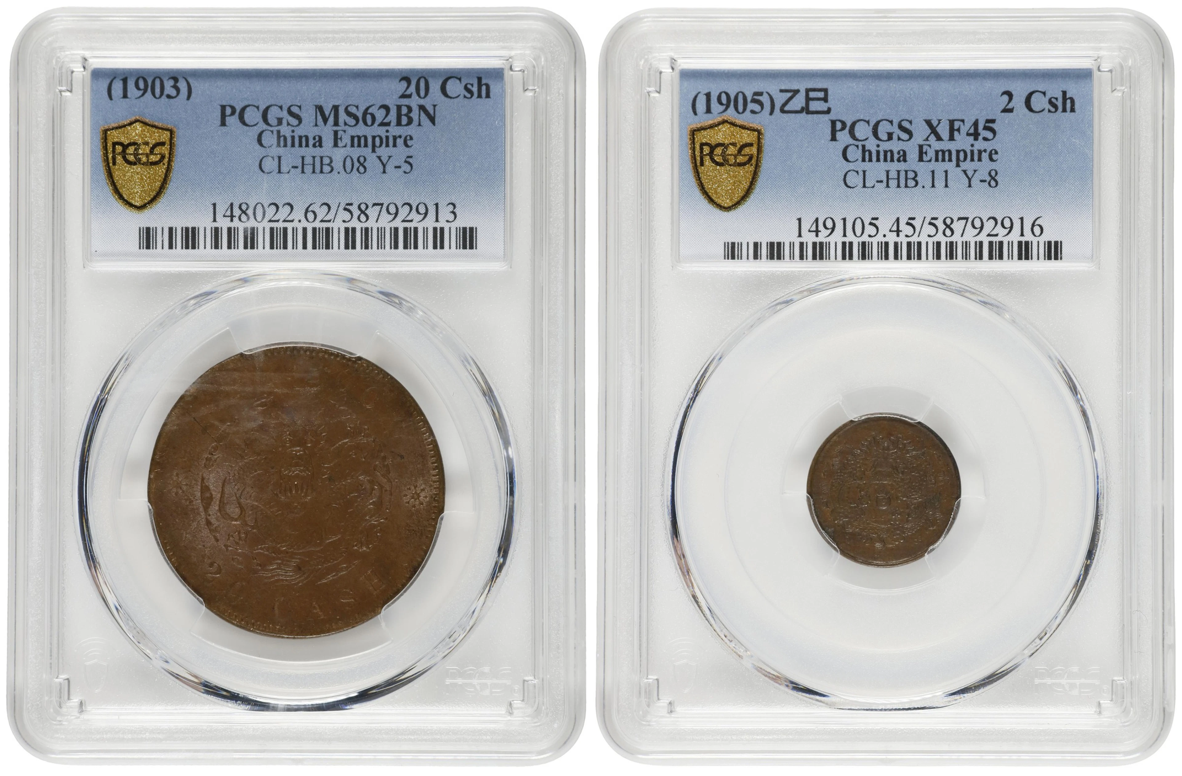 (t) CHINA. Duo of Copper Denominations (2 Pieces), 1903 & 1905. Kuang-hsu