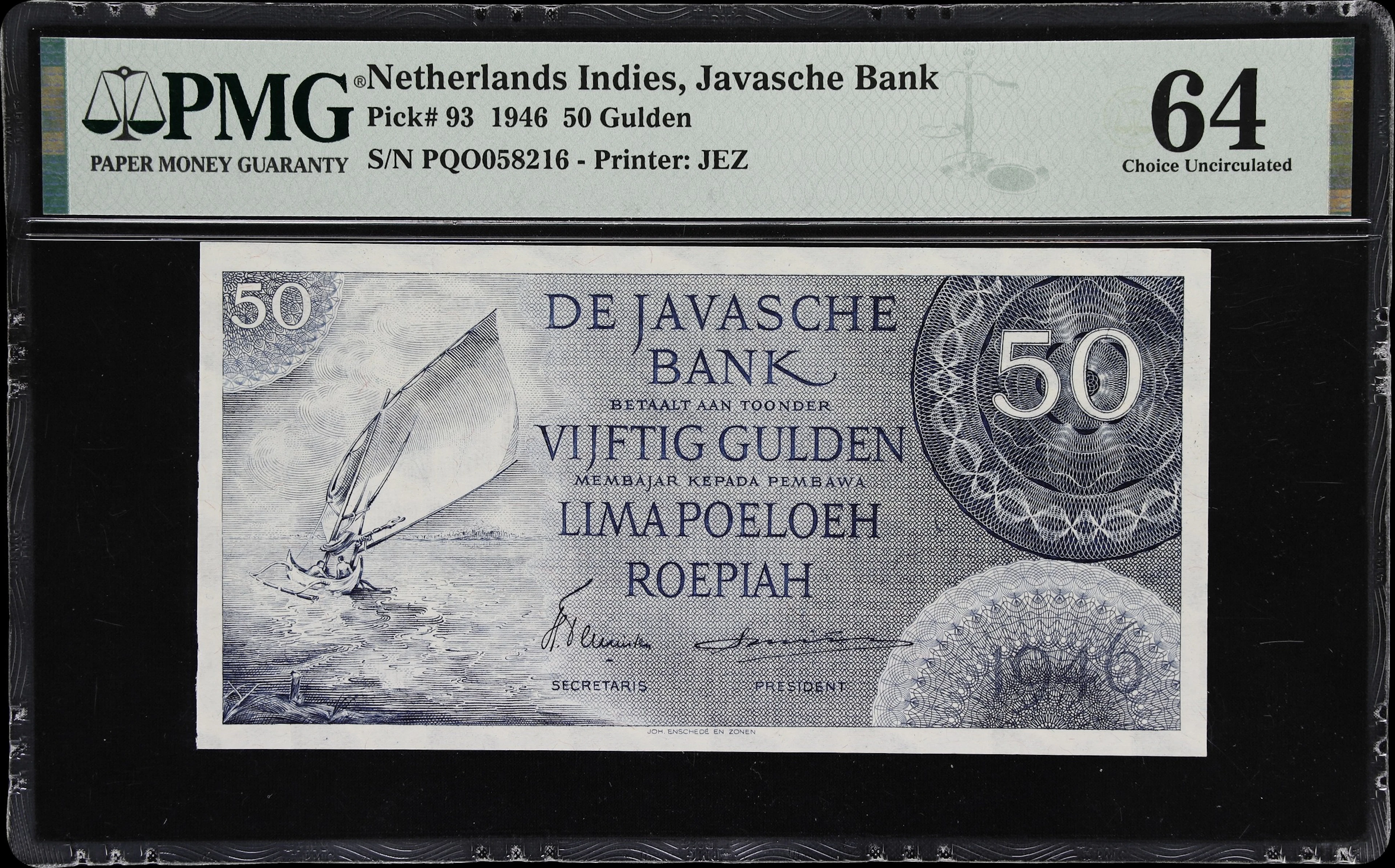 NETHERLANDS INDIES. Javasche Bank. 50 Gulden, 1946. P-93. PMG Choice