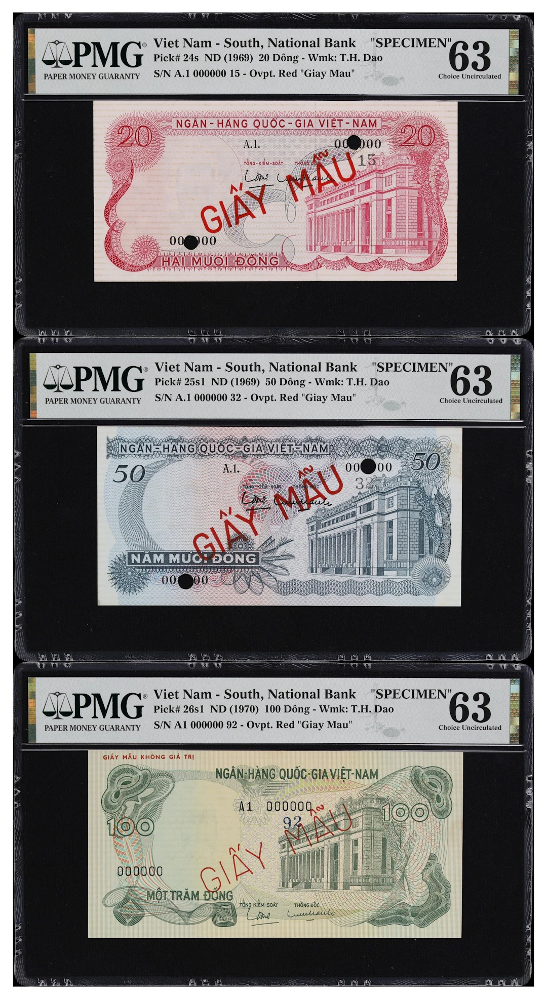 VIETNAM, SOUTH. Lot of (3). National Bank of Vietnam. 20, 50, & 100