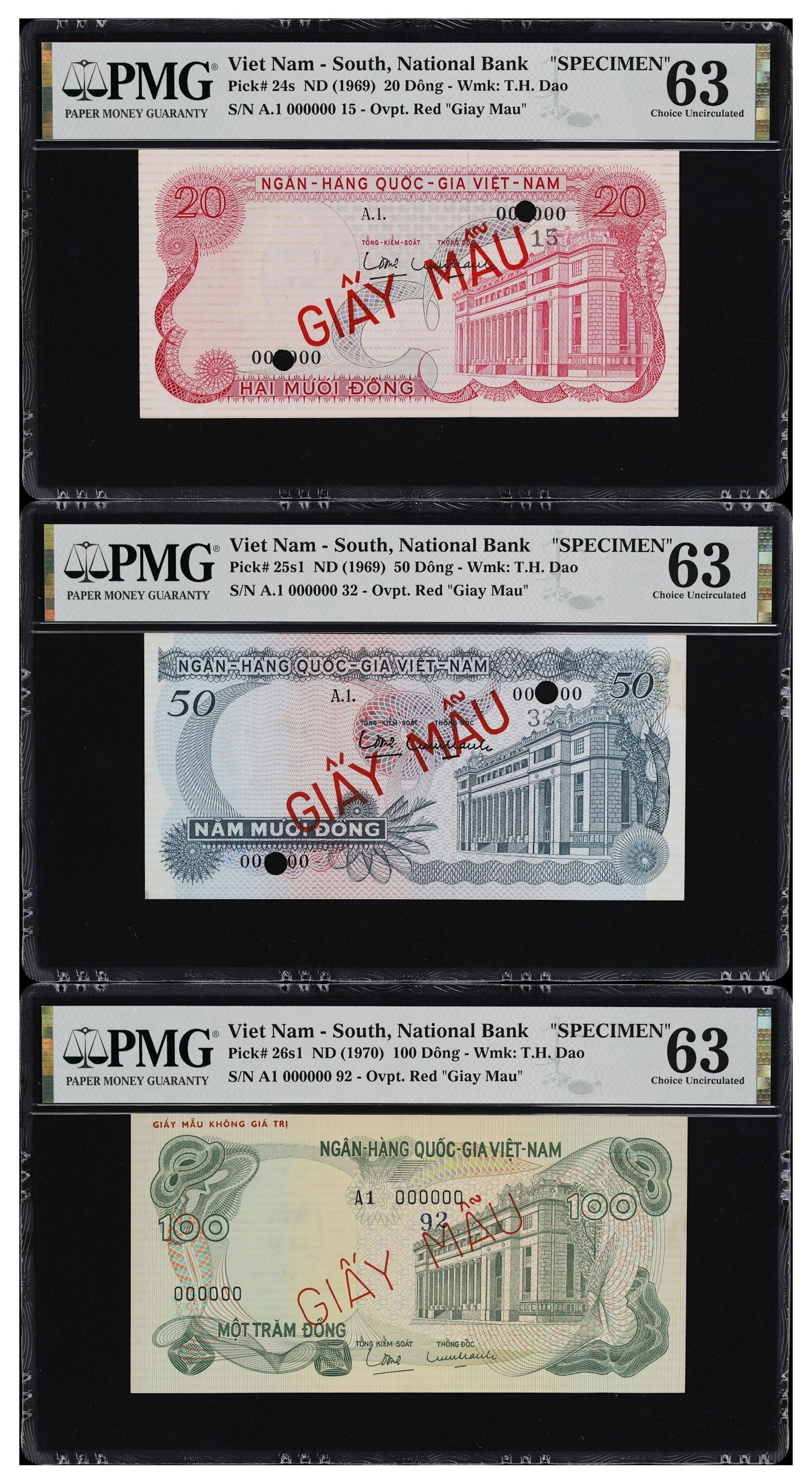 VIETNAM, SOUTH. Lot of (3). National Bank of Vietnam. 20, 50, & 100