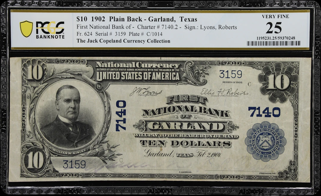 Garland, Texas. $10 1902 Plain Back. Fr. 624. First NB. Charter #7140.