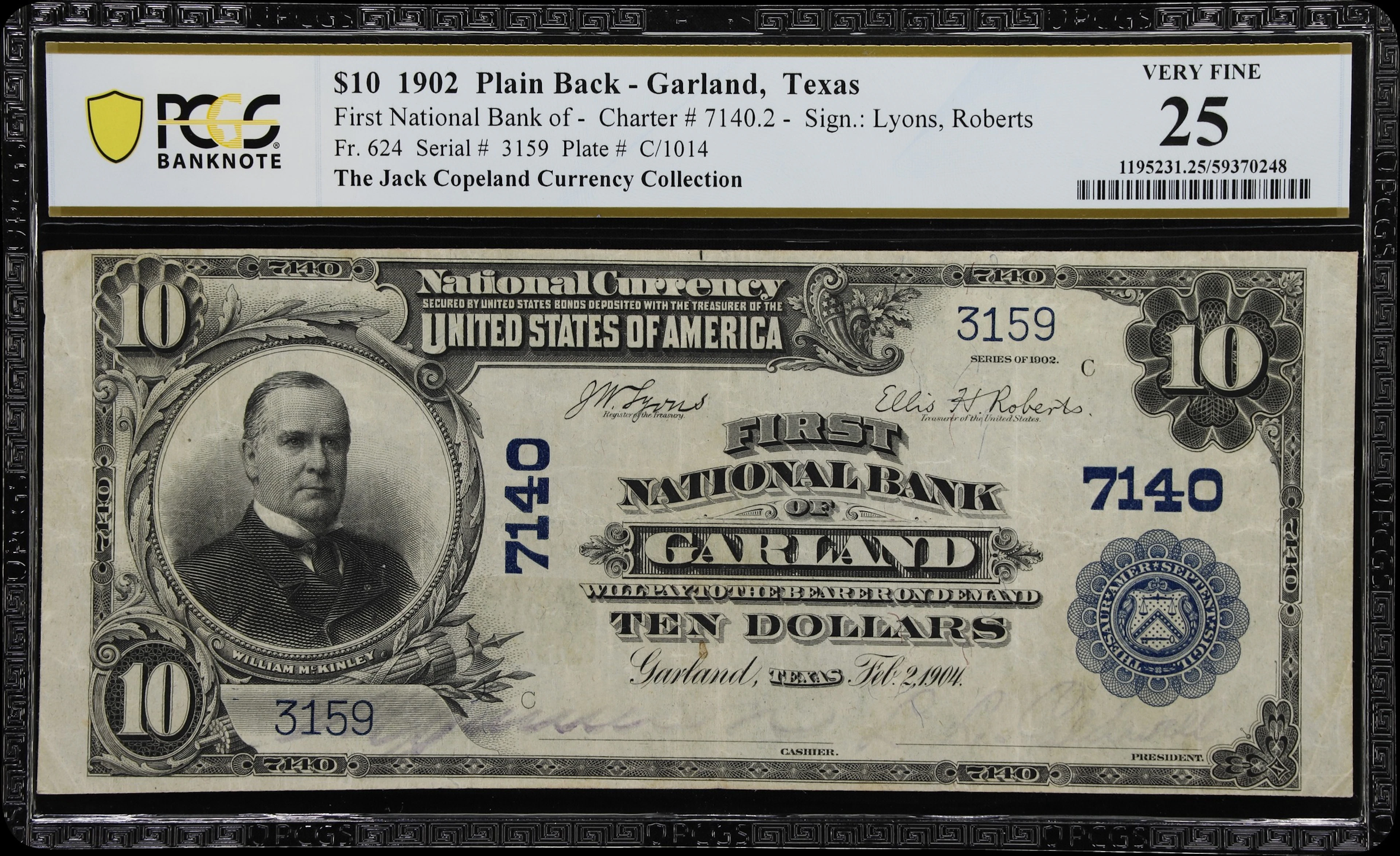 Garland, Texas. $10 1902 Plain Back. Fr. 624. First NB. Charter #7140.