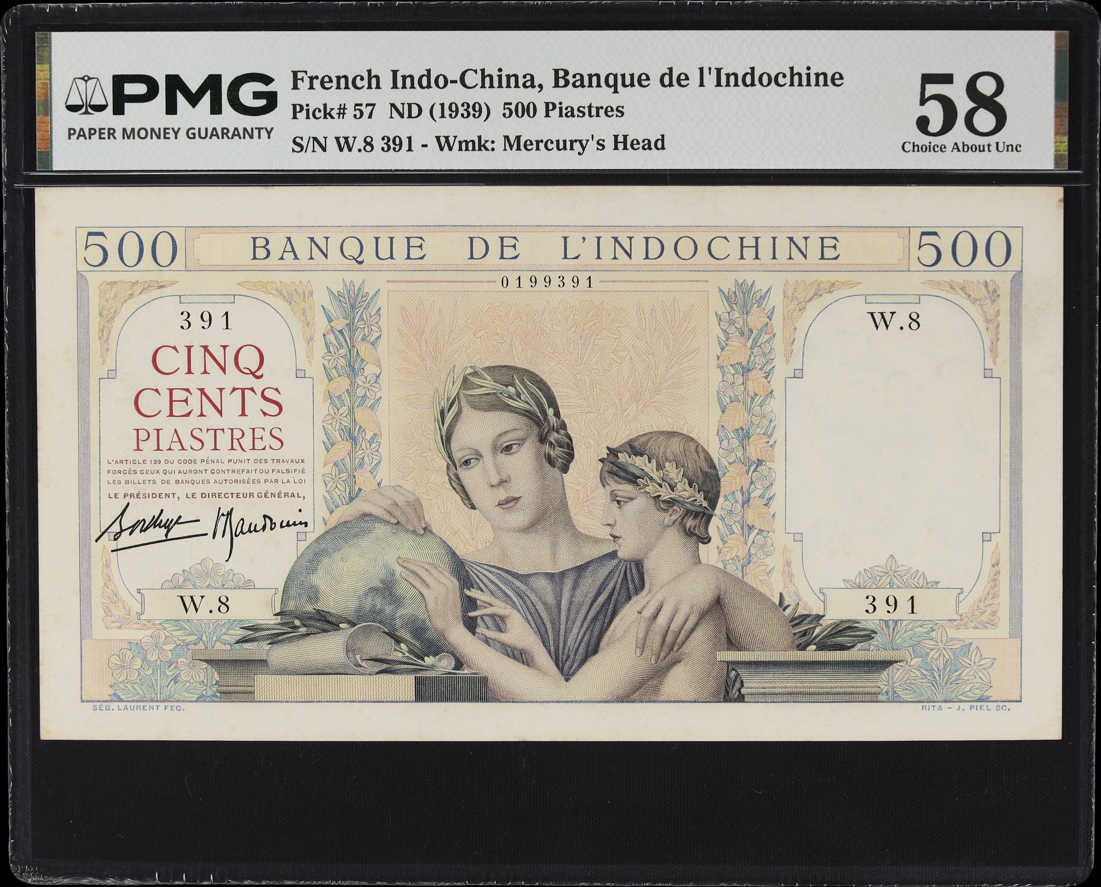 FRENCH INDO-CHINA. Banque de l'Indochine. 500 Piastres, ND (1939).