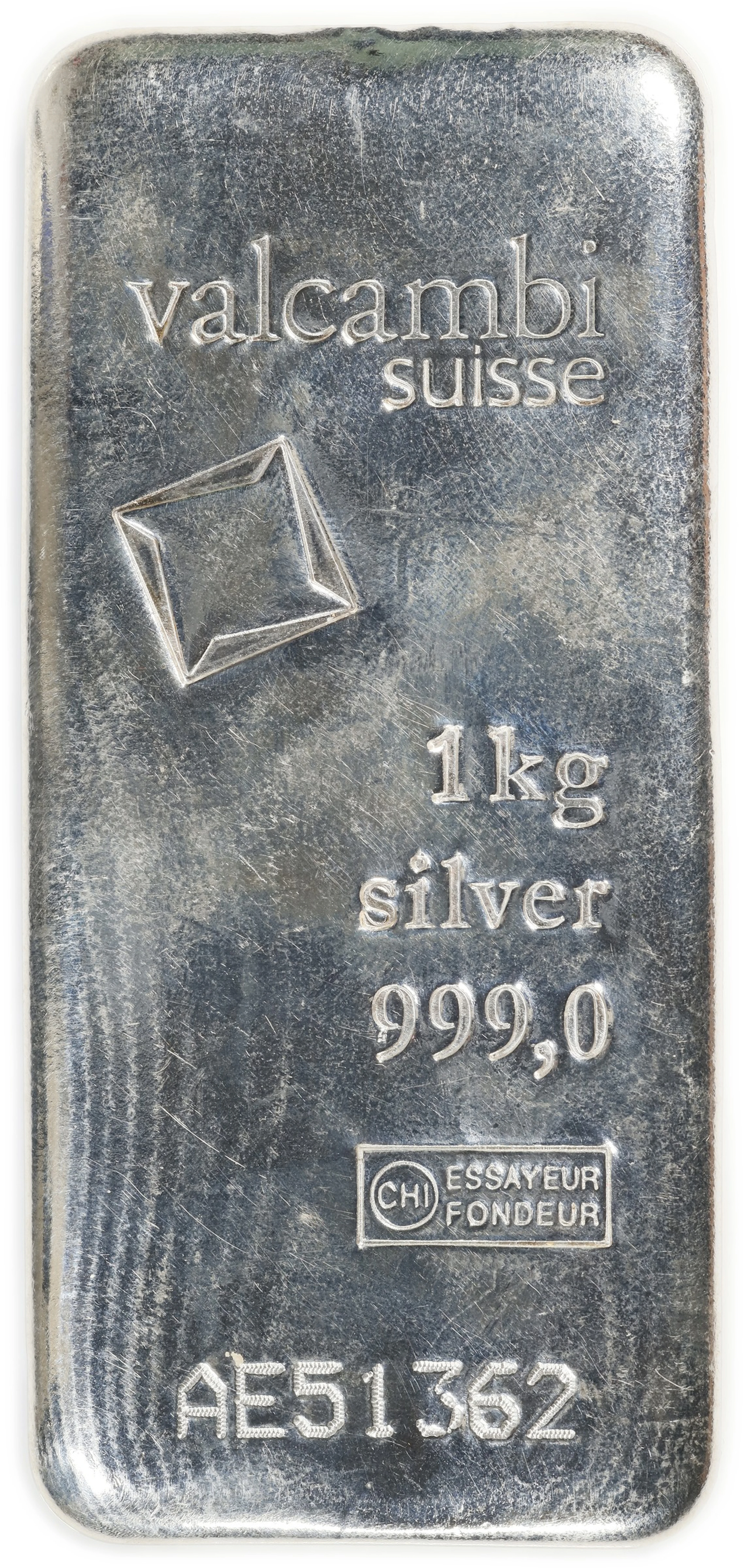 (32.151 oz, 1000 g ASW). Valcambi Suisse 1 Kilo Silver Bar.