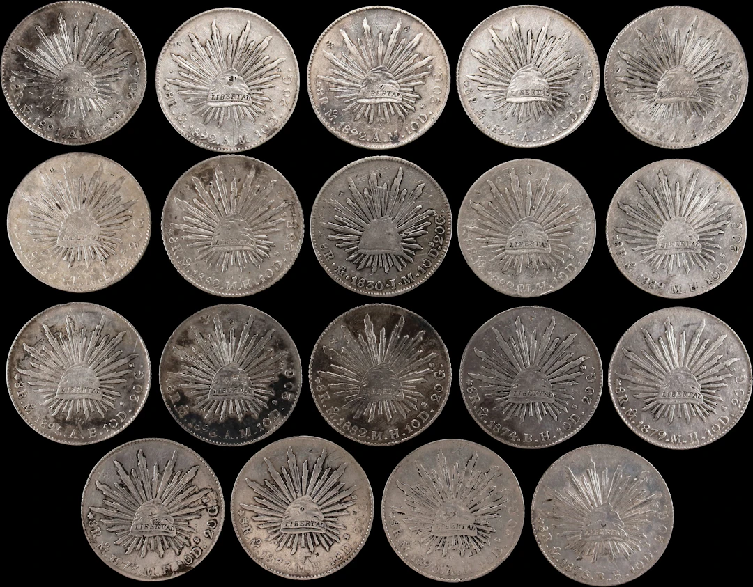 MEXICO. Group of Cap & Ray 8 Reales (19 Pieces), 1830-96. Mexico City