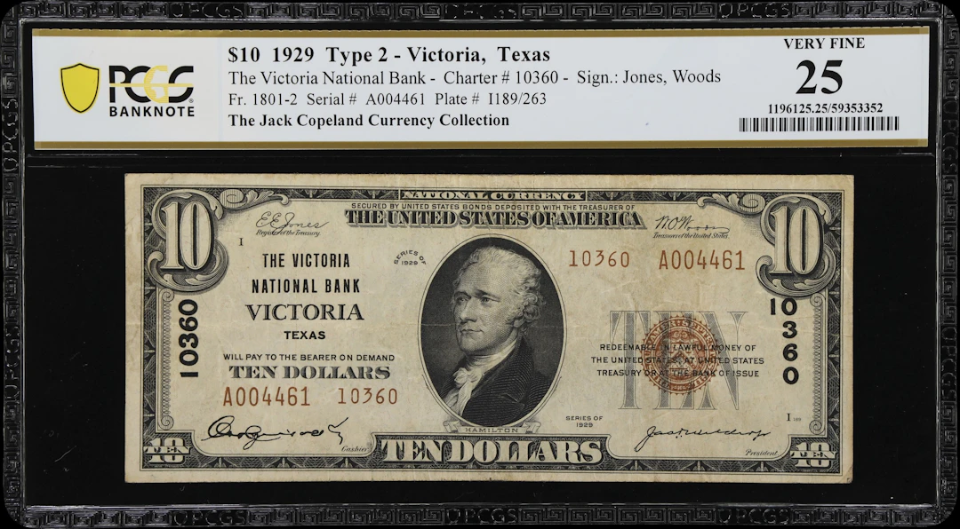 Victoria, Texas. $10 1929 Ty. 2. Fr. 1801-2. Victoria NB. Charter