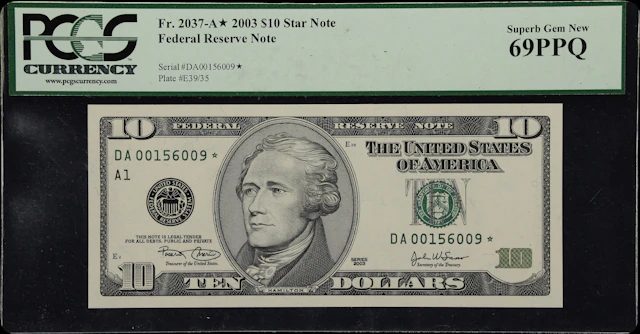 Fr. 2037-A*. 2003 $10 Federal Reserve Star Note. Boston. PCGS Currency