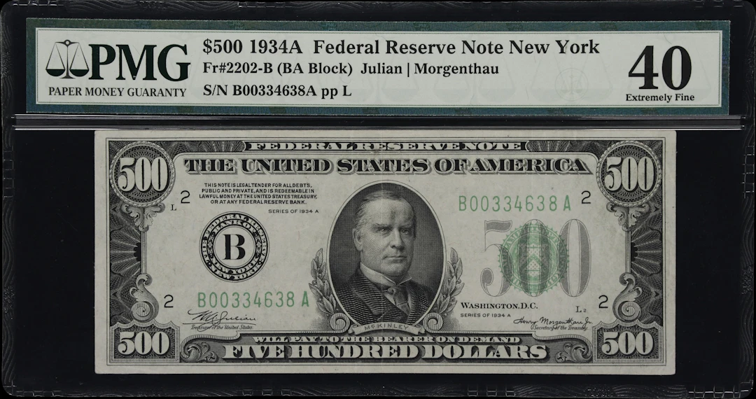 Fr. 2202-B. 1934A $500 Federal Reserve Note. New York. PMG Extremely Fine 40.