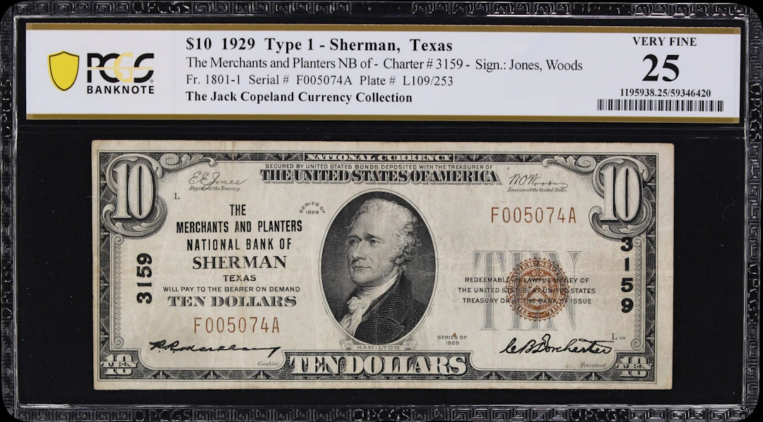 Sherman, Texas. $10 1929 Ty. 1. Fr. 1801-1. Merchants & Planters NB.