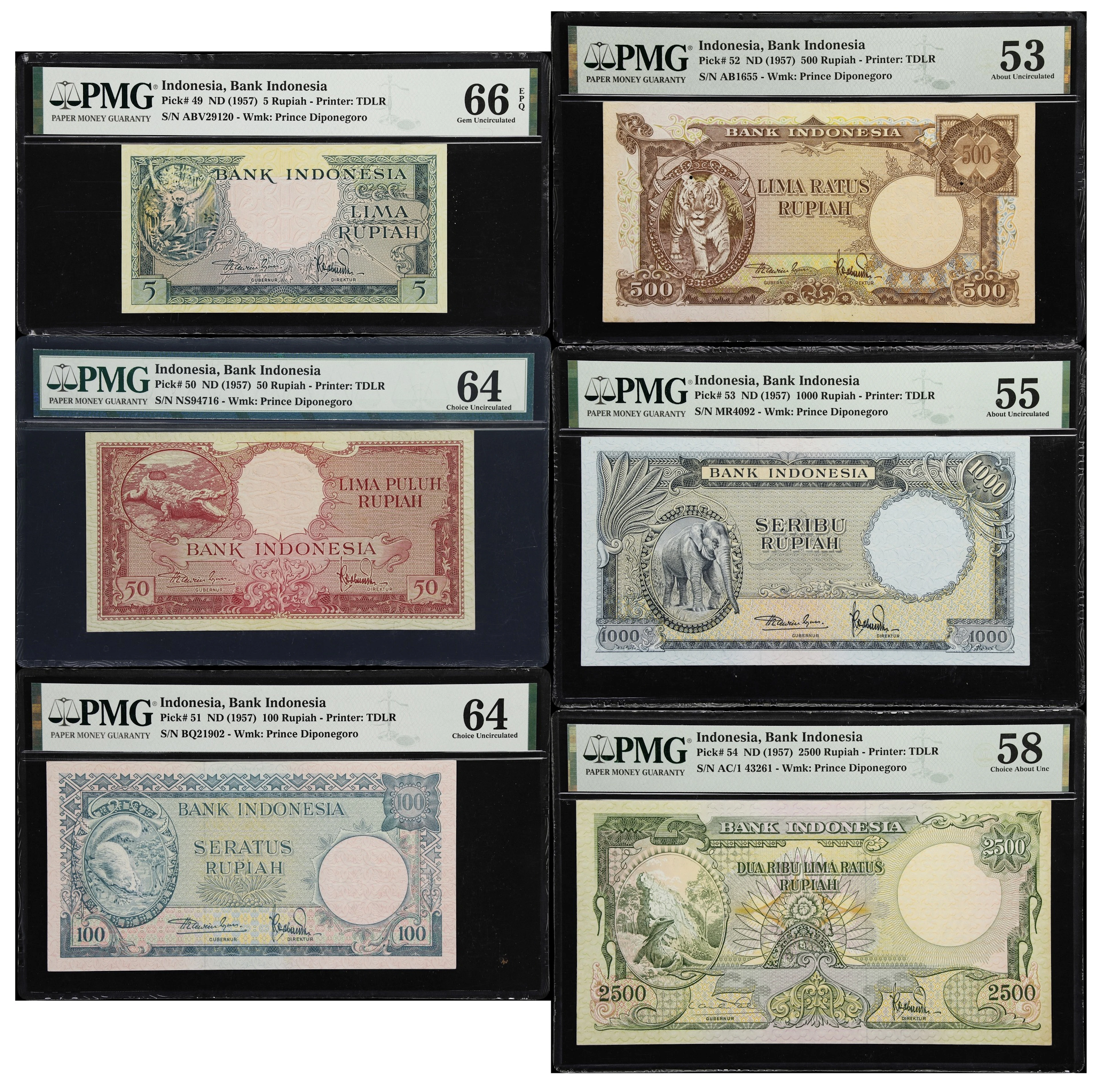 INDONESIA. Lot of (6). Bank Indonesia. 5, 50, 100, 500, 1000, & 2500