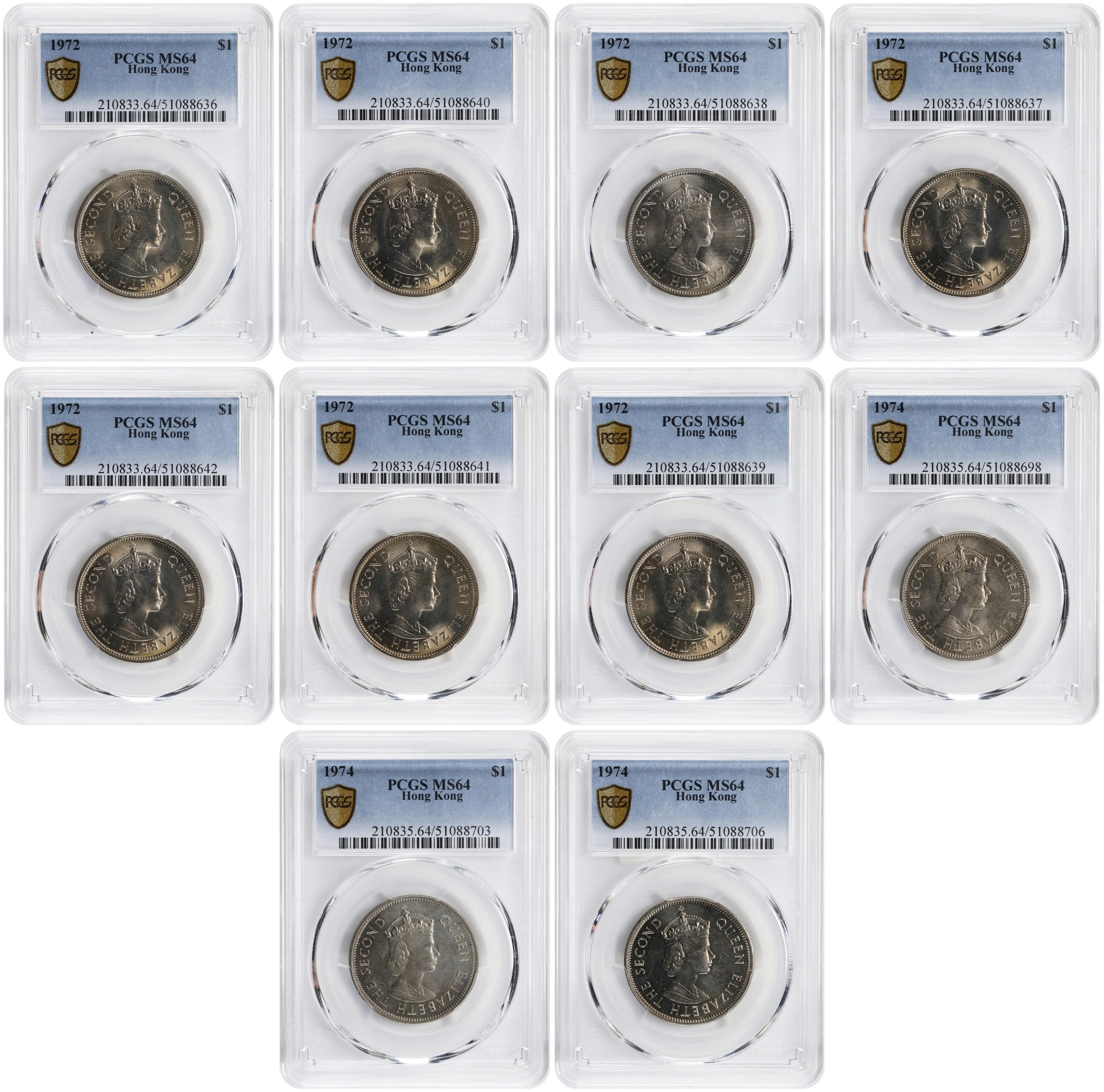 (t) HONG KONG (SAR). Group of Dollars (20 Pieces), 1972-75. London
