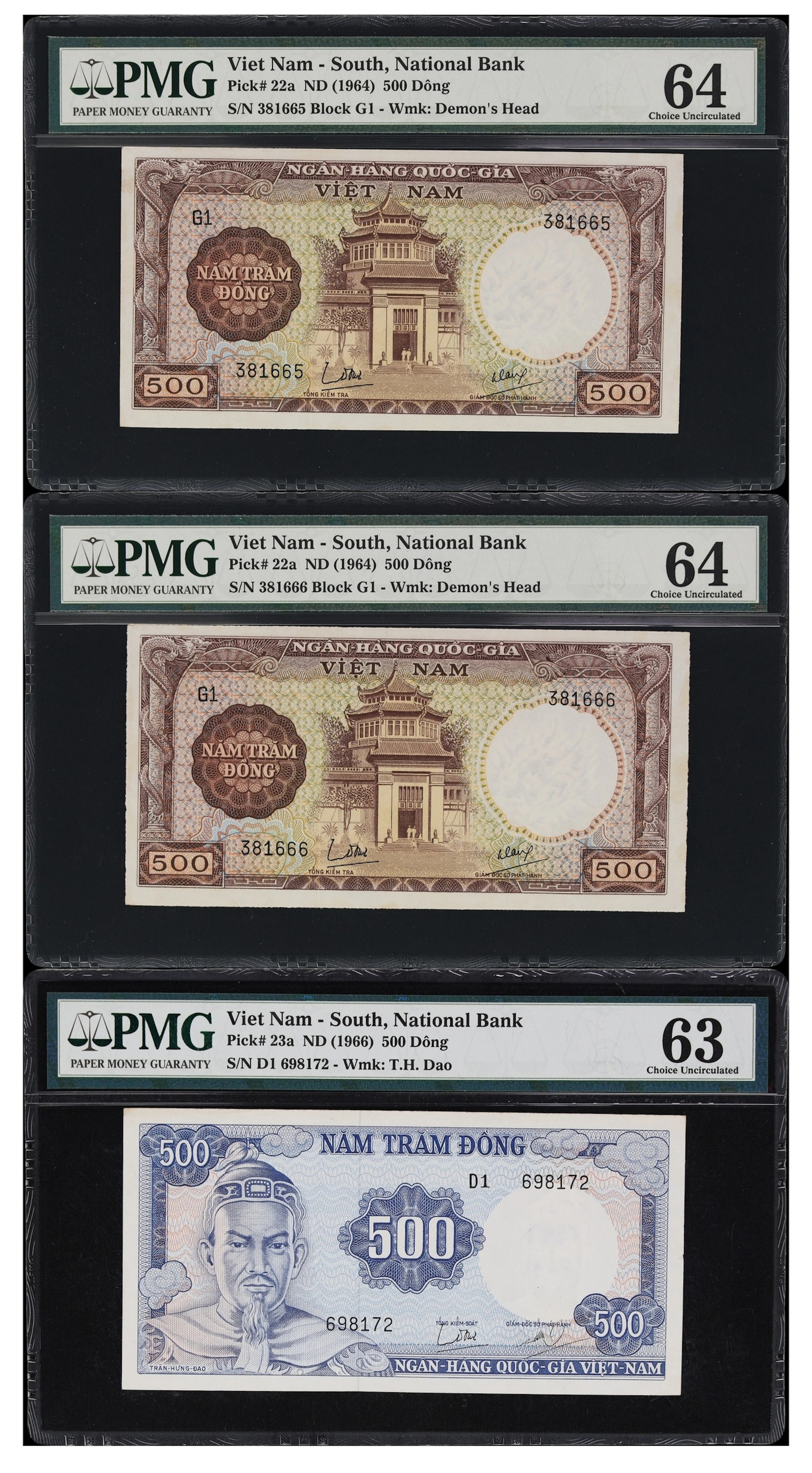 VIETNAM, SOUTH. Lot of (3). National Bank of Vietnam. 500 Dong, ND