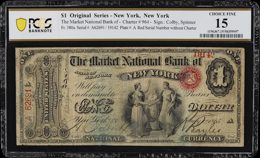 New York, New York. Original $1 Fr. 380a. Market NB. Charter #964.