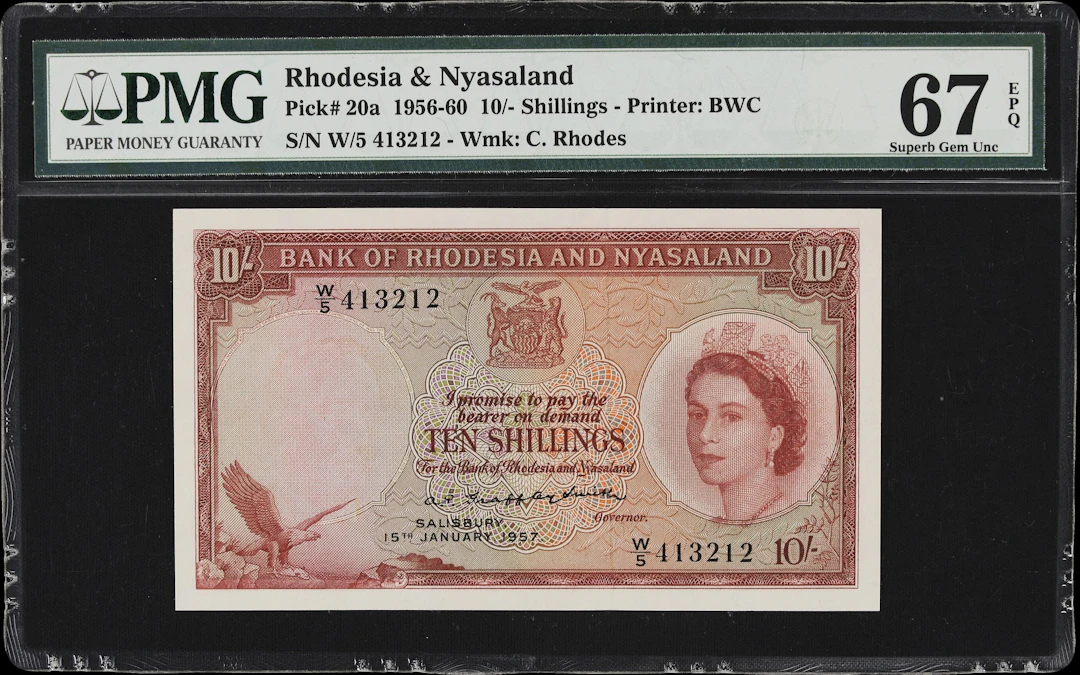 RHODESIA & NYASALAND. Bank of Rhodesia & Nyasaland. 10 Shillings