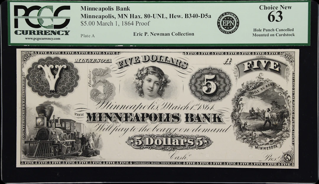 Minneapolis, Minnesota. Minneapolis Bank. 1864 $5. PCGS Currency Choice