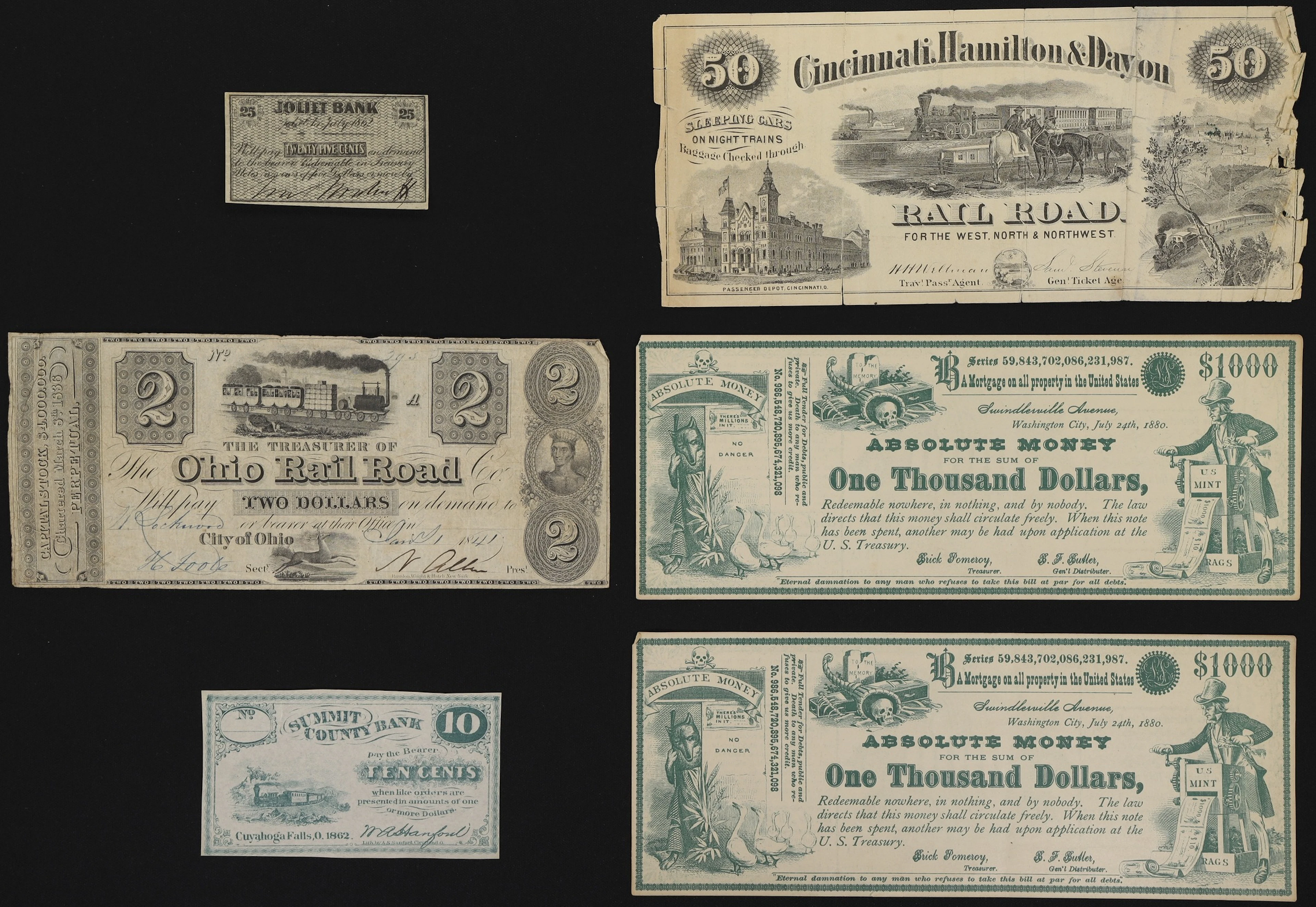 Lot of (6) Mixed States. Obsoletes & Satirical Notes. Mixed Denominations.