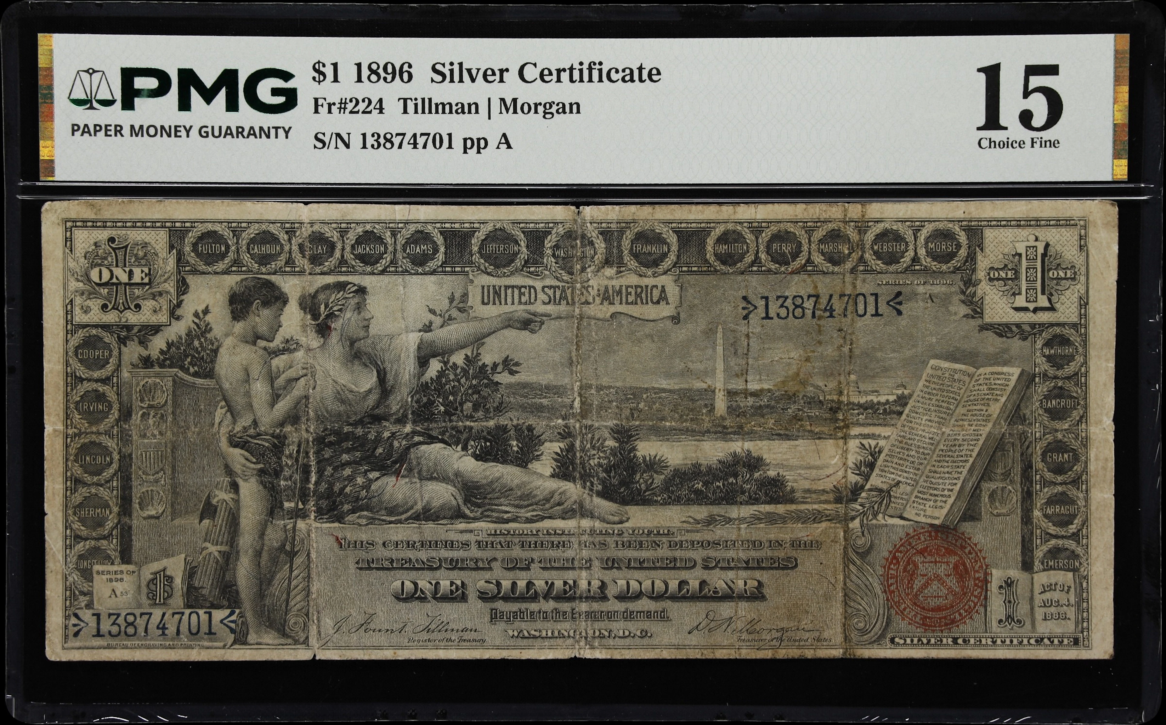 Fr. 224. 1896 $1 Silver Certificate. PMG Choice Fine 15.
