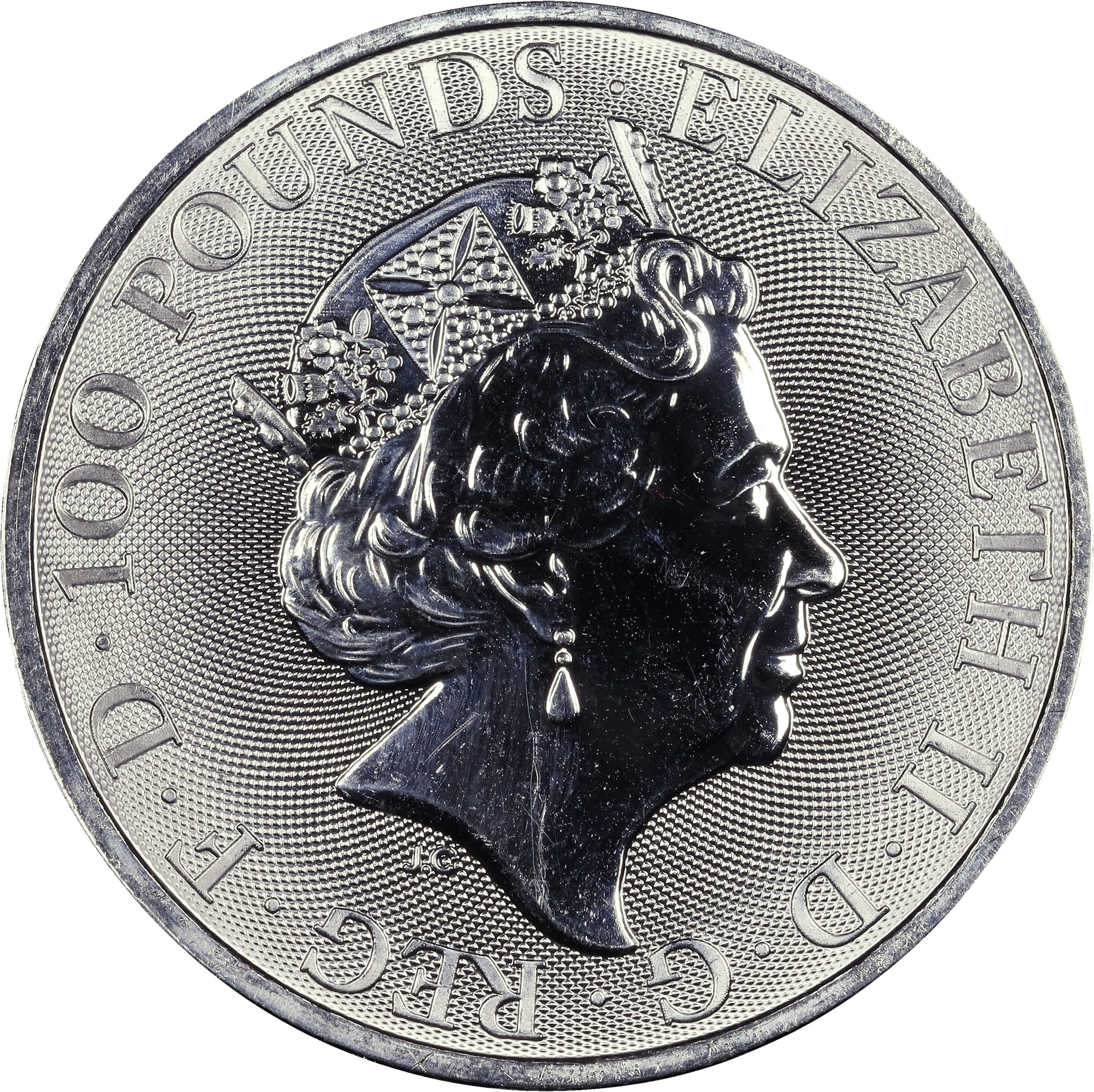(1 oz, 31.104 g APtW). Great Britain. 2021 1 oz White Lion of Mortimer