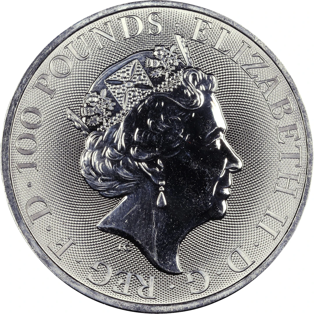 (1 oz, 31.104 g APtW). Great Britain. 2021 1 oz White Lion of Mortimer