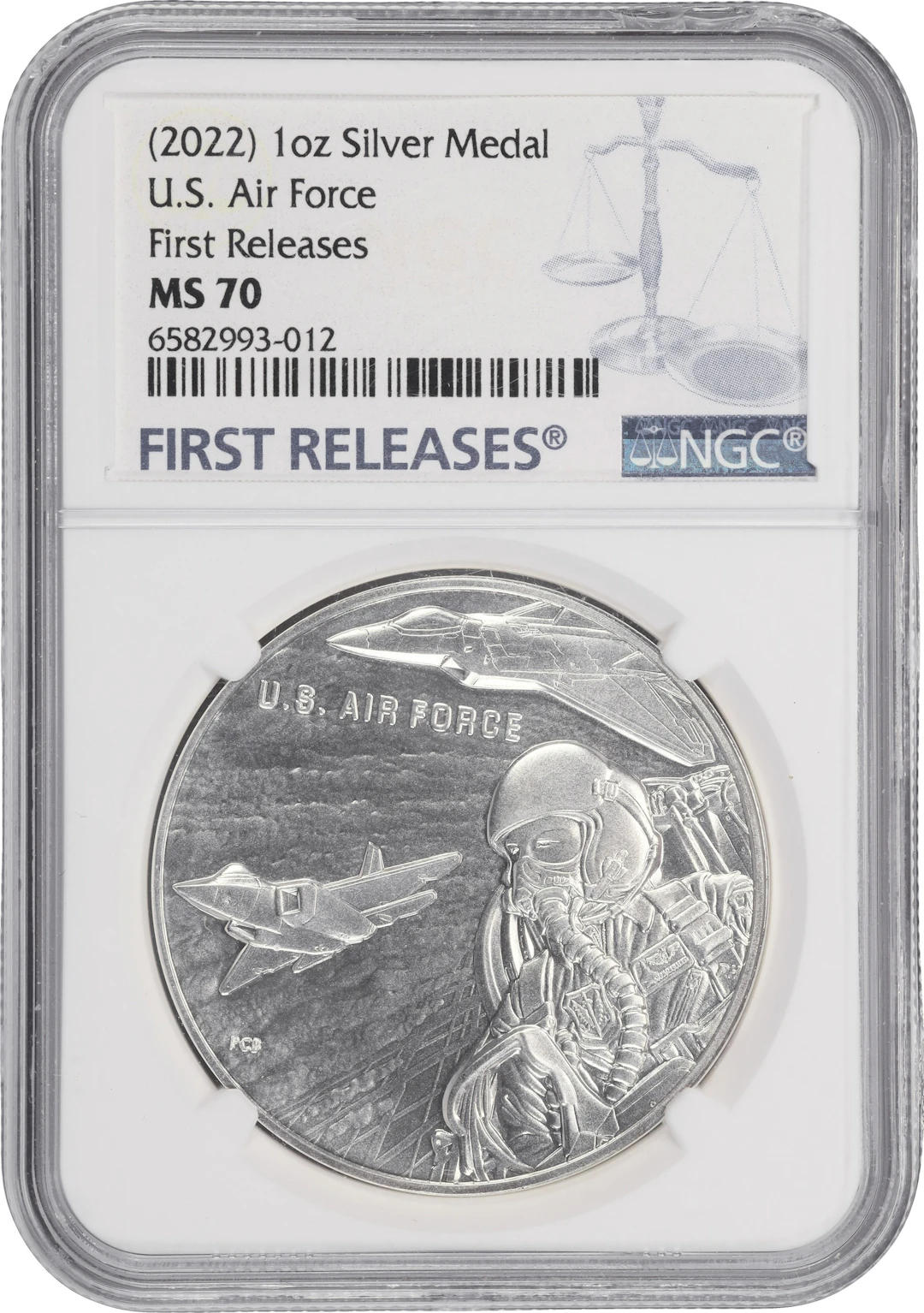 (1 oz, 31.104 g ASW). 2022 U.S. Air Force Silver Medal. MS-70 (NGC).