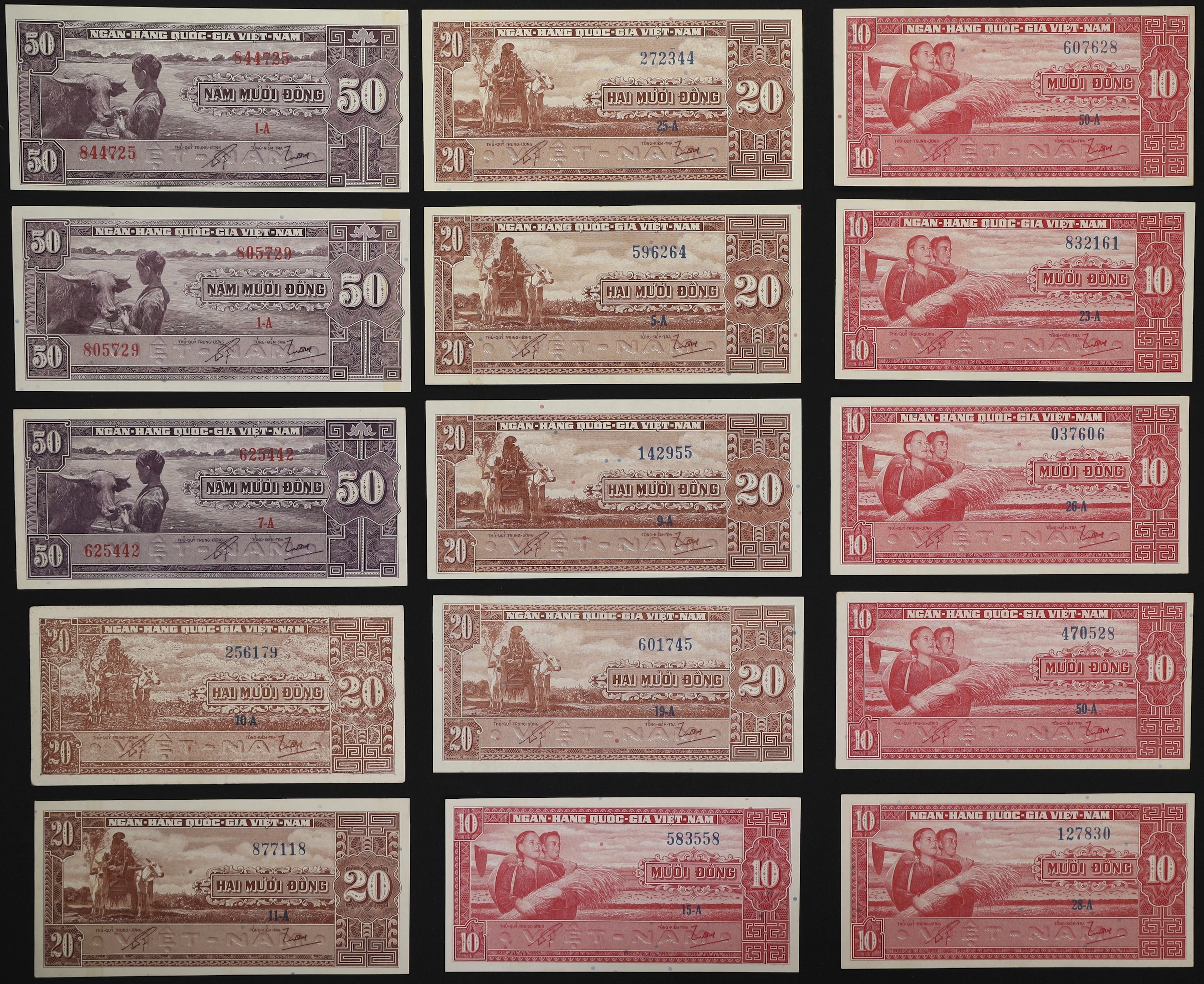 VIETNAM, SOUTH. Lot of (15). National Bank of Vietnam. 10, 20, & 50
