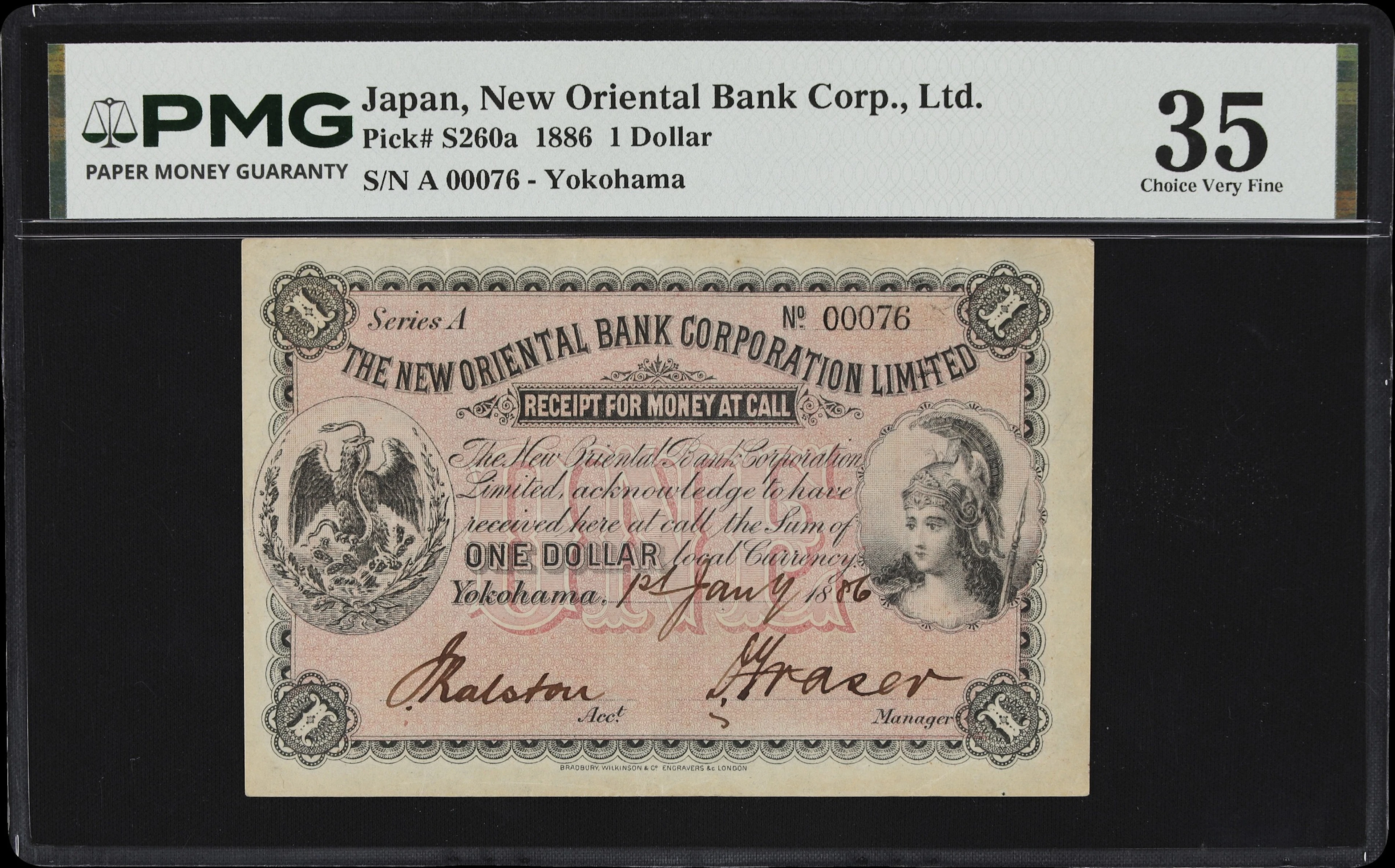 JAPAN. New Oriental Bank Corporation Limited. 1 Dollar, 1.1.1886.