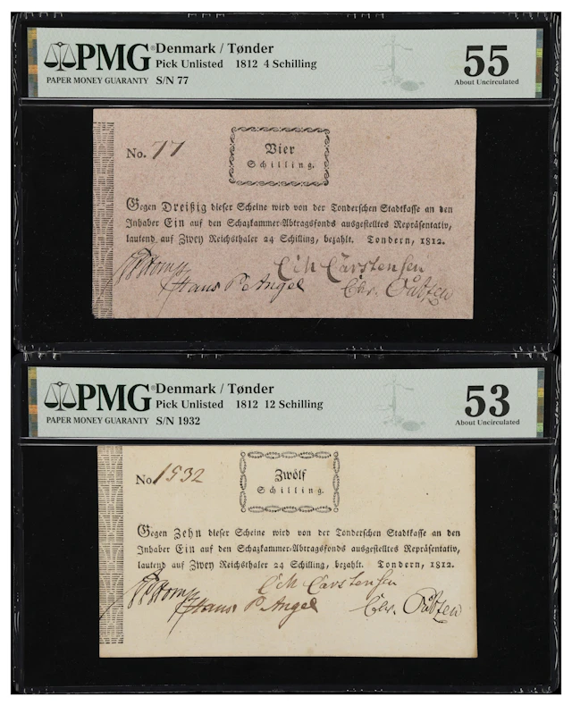 (◊) DENMARK. Lot of (2). Tonder. 4 & 12 Schilling, 1812. P-Unlisted.